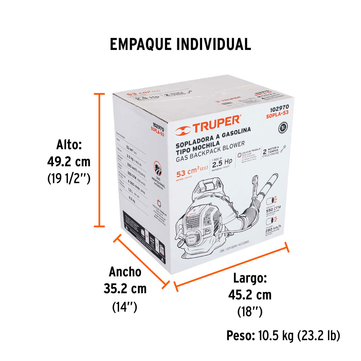 Sopladora con motor de 53cc a gasolina, tipo mochila, TRUPER, Truper, SKU 102970 — vista 5