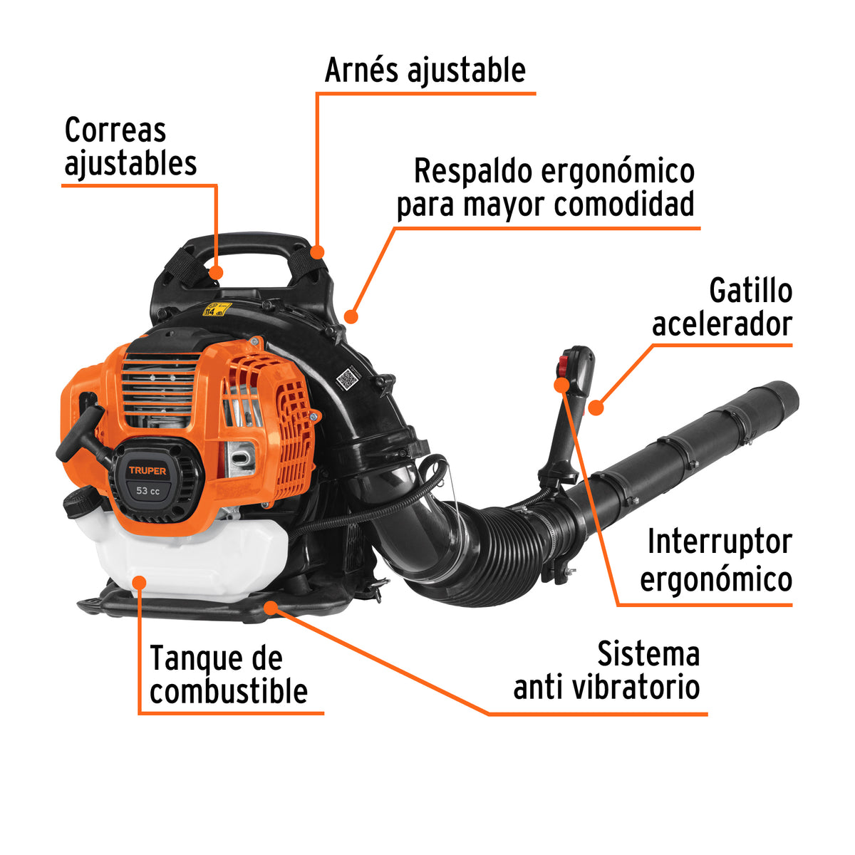 Sopladora con motor de 53cc a gasolina, tipo mochila, TRUPER, Truper, SKU 102970 — vista 3