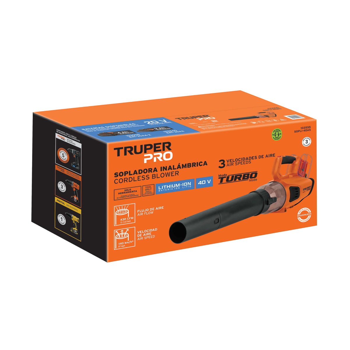 Sopladora inalámbrica 40V, sin accesorios, TRUPER PRO, Truper, SKU 103555 — vista 2