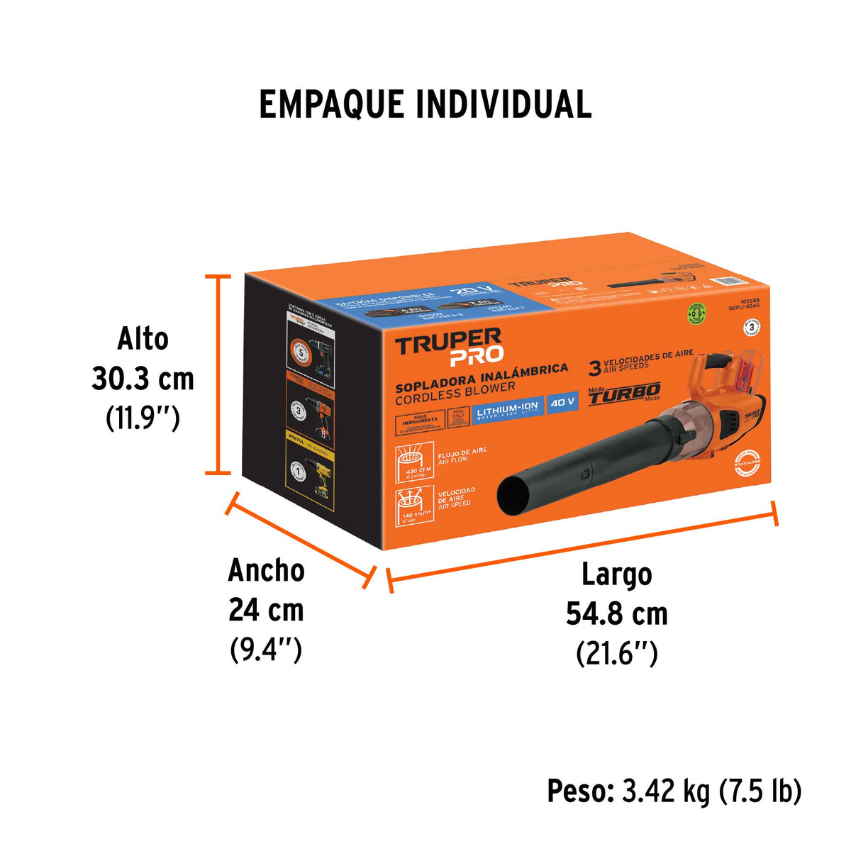 Sopladora inalámbrica 40V, sin accesorios, TRUPER PRO, Truper, SKU 103555 — vista 5