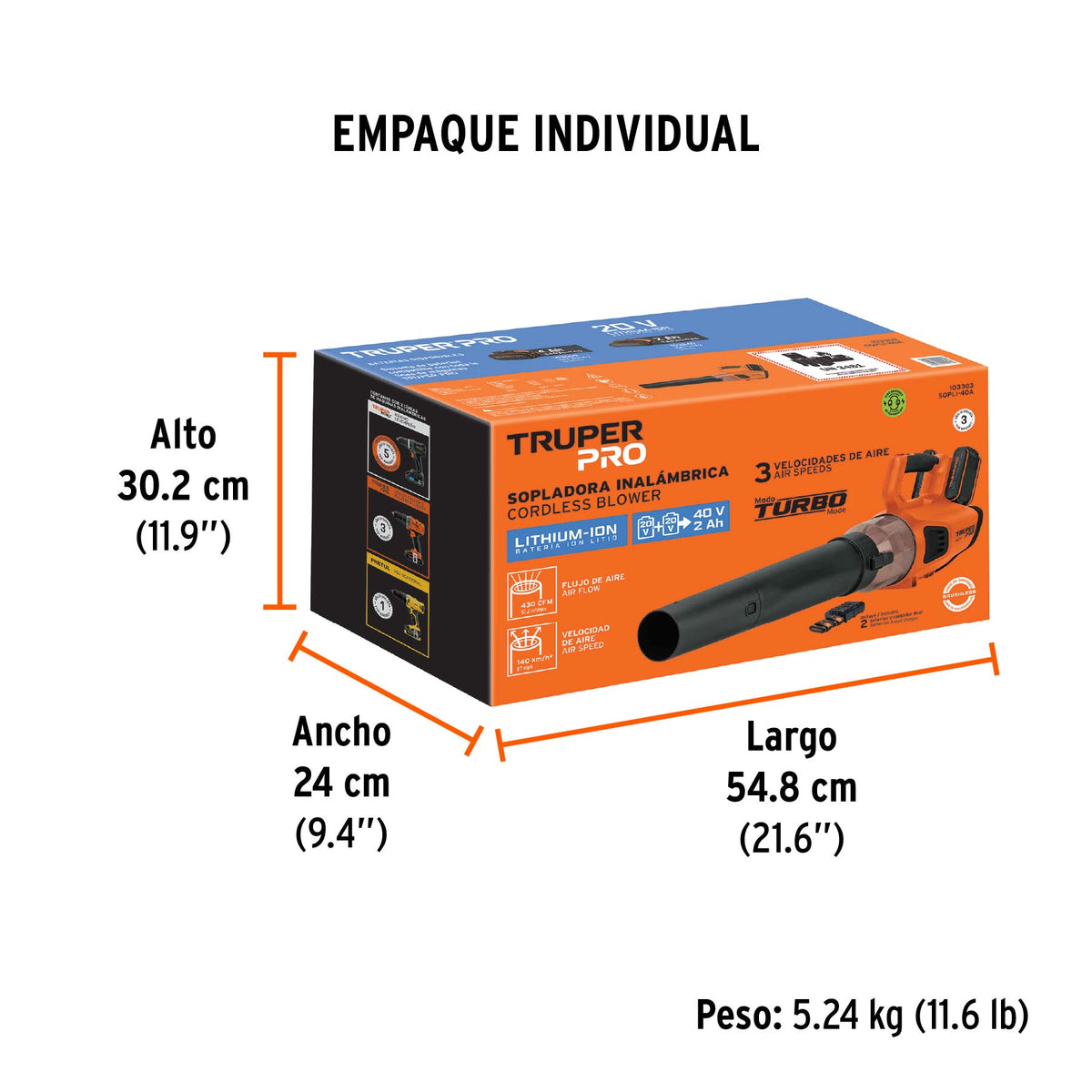 Sopladora inalámbrica 40V, 2 baterías 2Ah, 1 carg.dual, PRO, Truper, SKU 103303 — vista 5