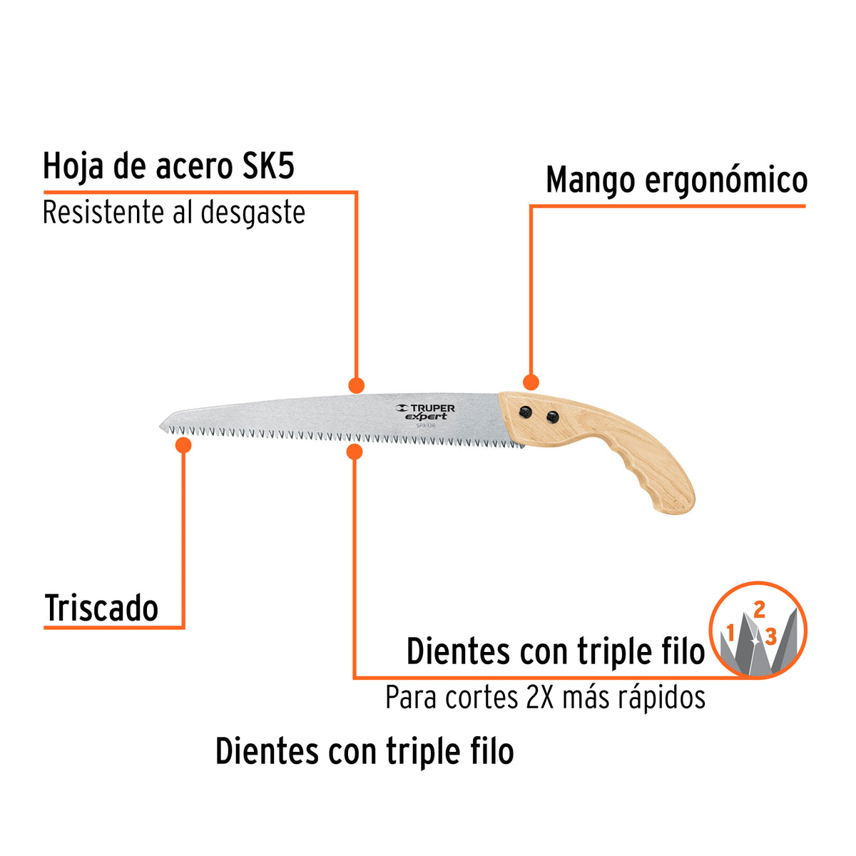 Serrucho de poda 13',hoja recta,7 DPP, mango madera, EXPERT, Expert, SKU 100122 — vista 3