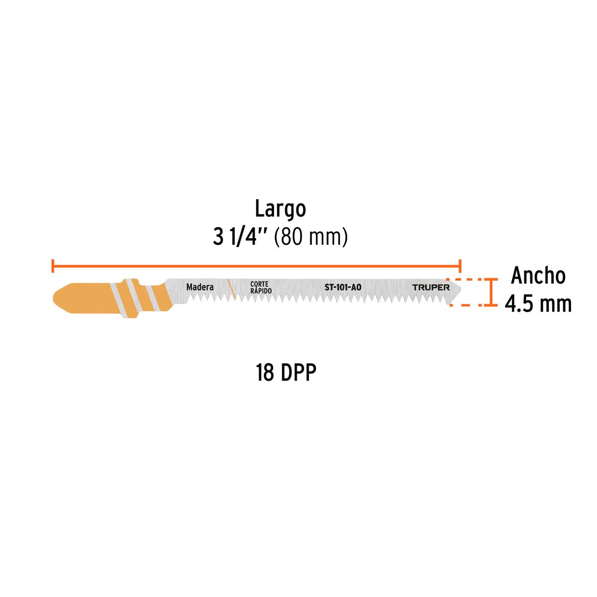 Blíster 5 seguetas T, 18 DPP HCS, corte curvo limpio/madera, Truper, SKU 103045 — vista 3