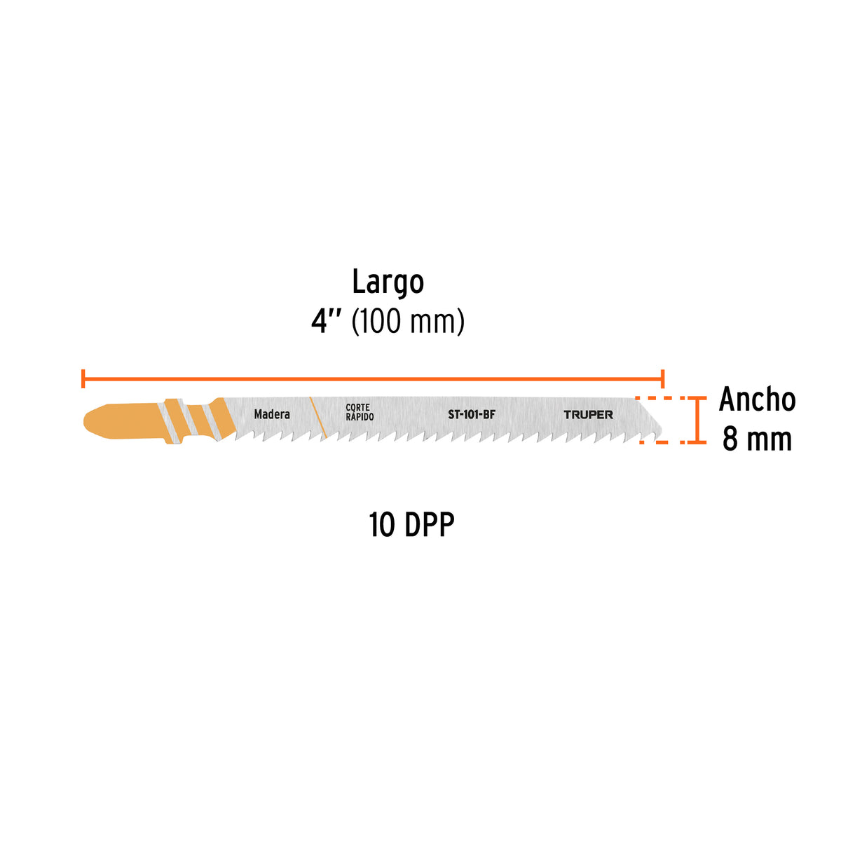 Blíster 5 seguetas T, 10 DPP BIM, corte recto p/ madera dura, Truper, SKU 103043 — vista 3