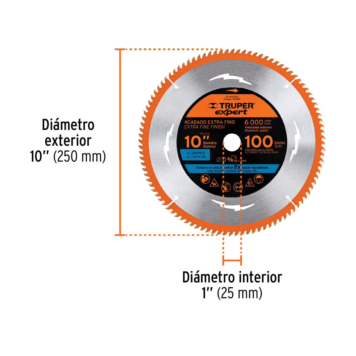 Disco sierra 10' p/aluminio, 100 dientes centro 5/8', EXPERT, Expert, SKU 100109 — vista 3