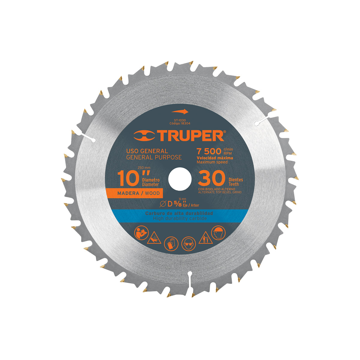 Disco sierra 10' para madera 30 dientes centro 5/8' TRUPER — foto oficial 1