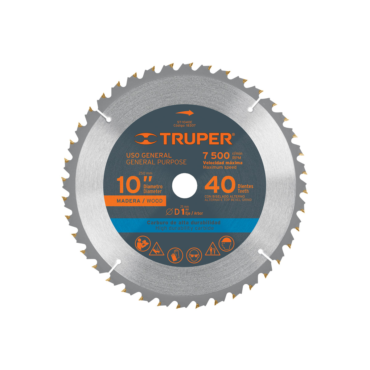 Disco sierra 10' para madera 40 dientes centro 1' TRUPER — foto oficial 1