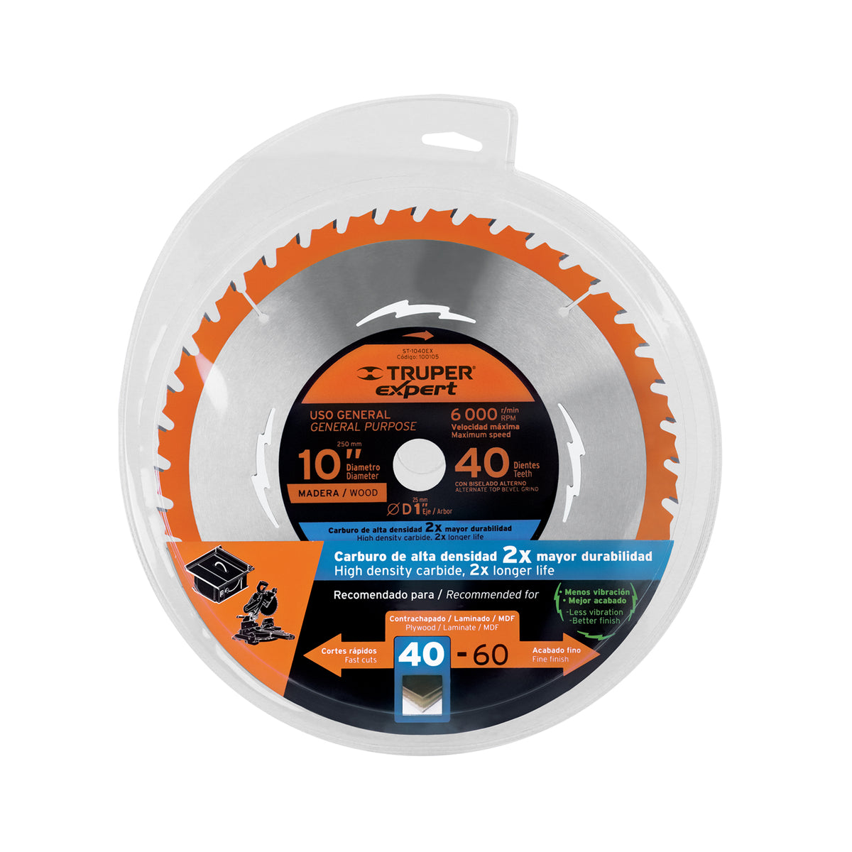Disco sierra 10' para madera, 40 dientes centro 1', EXPERT, Expert, SKU 100105 — vista 2