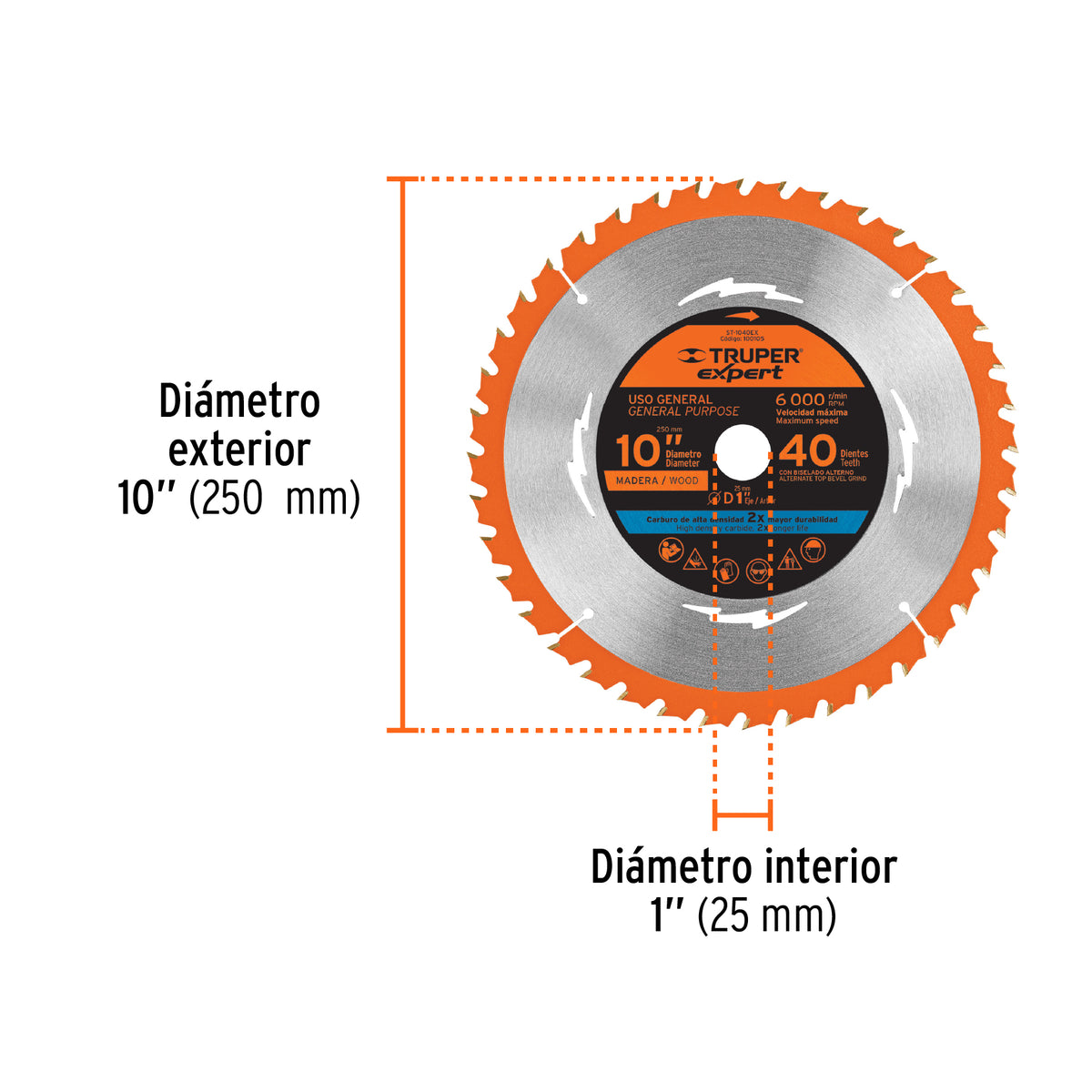 Disco sierra 10' para madera, 40 dientes centro 1', EXPERT, Expert, SKU 100105 — vista 4