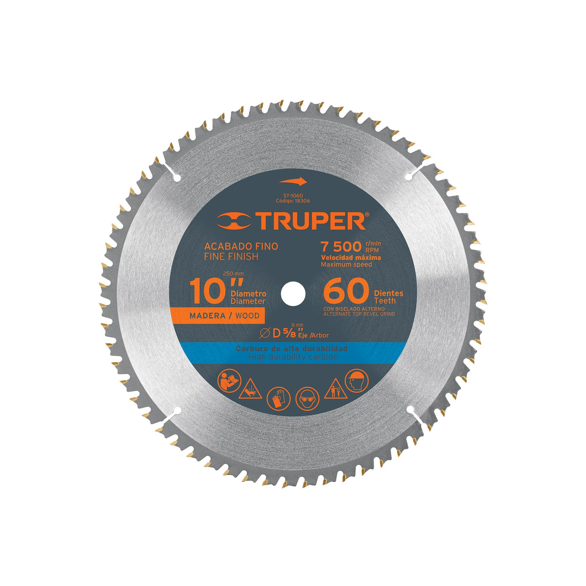 Disco sierra 10' para madera 60 dientes centro 5/8' TRUPER — foto oficial 1