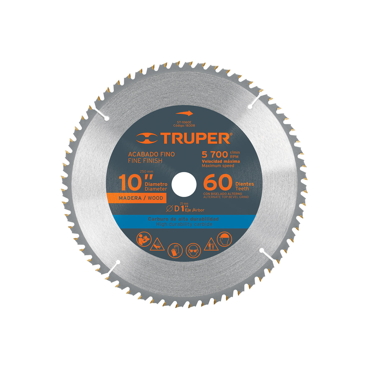 Disco sierra 10' para madera 60 dientes centro 1' TRUPER — foto oficial 1