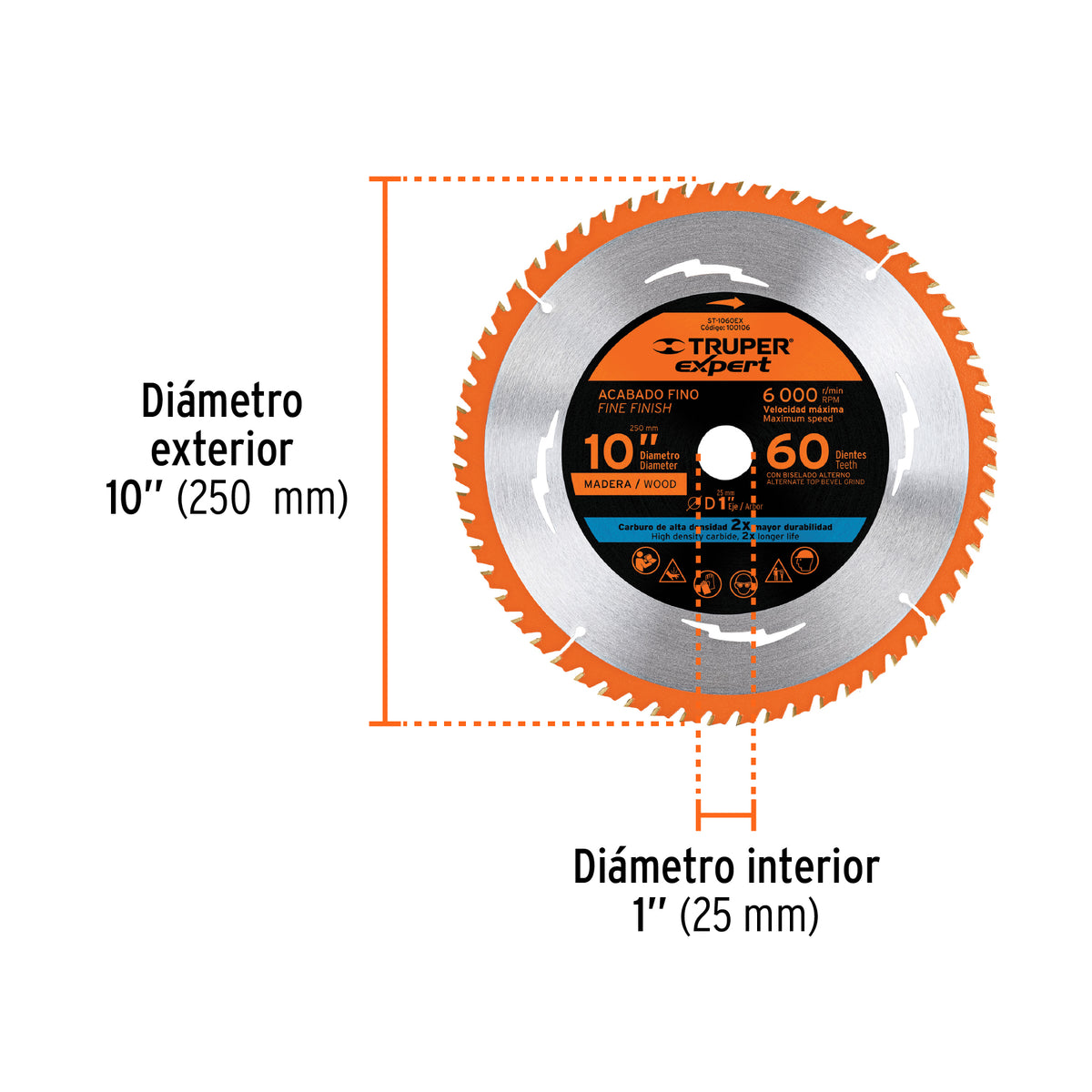 Disco sierra 10' para madera, 60 dientes centro 1', EXPERT, Expert, SKU 100106 — vista 4