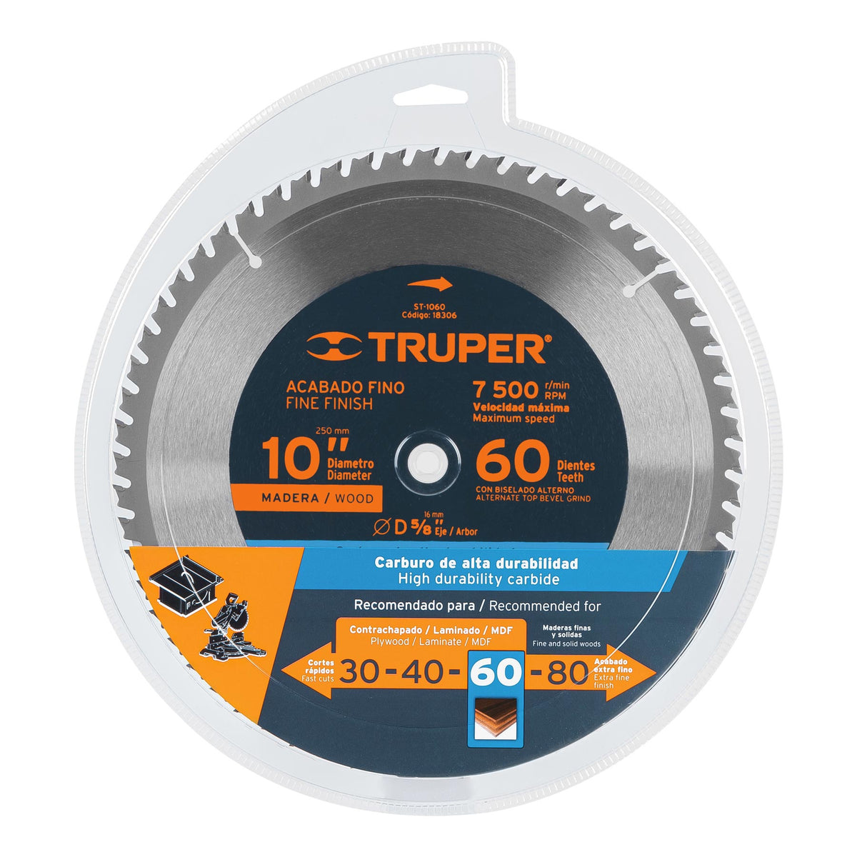 Disco sierra 10' para madera 60 dientes centro 5/8' TRUPER — foto oficial 2