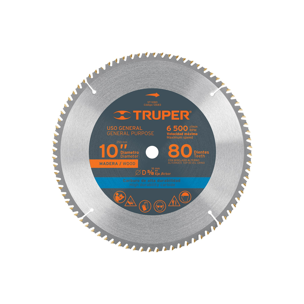 Disco sierra 10' para madera 80 dientes centro 5/8' TRUPER — foto oficial 1