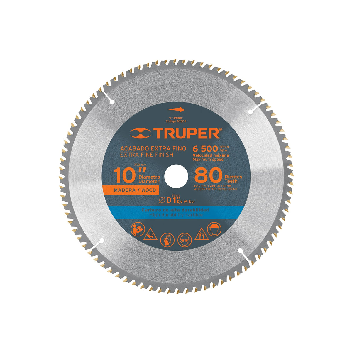 Disco sierra 10' para madera 80 dientes centro 1' TRUPER — foto oficial 1