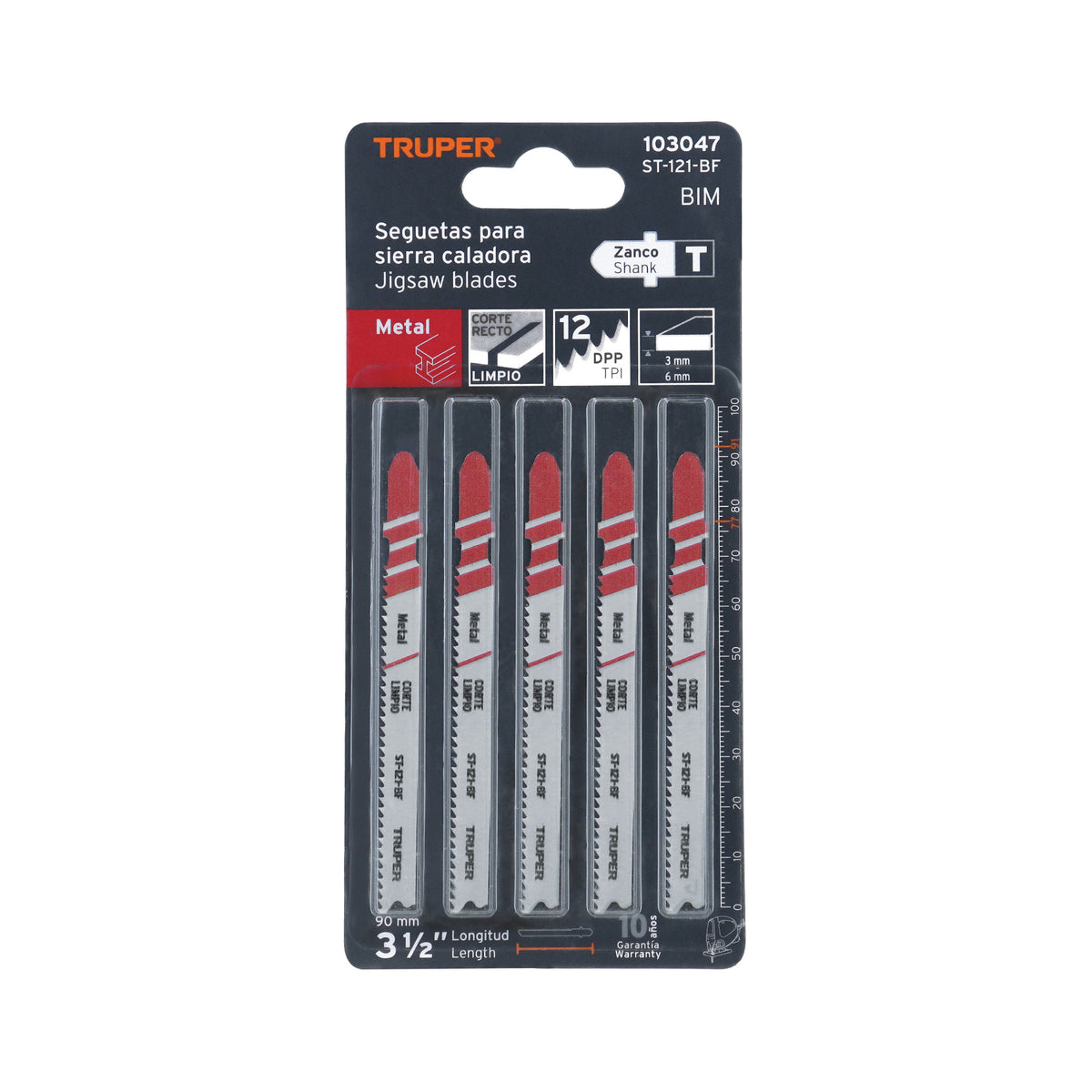 Blíster 5 seguetas T, 12 DPP BIM, corte recto rápido/metal, Truper, SKU 103047 — vista 2