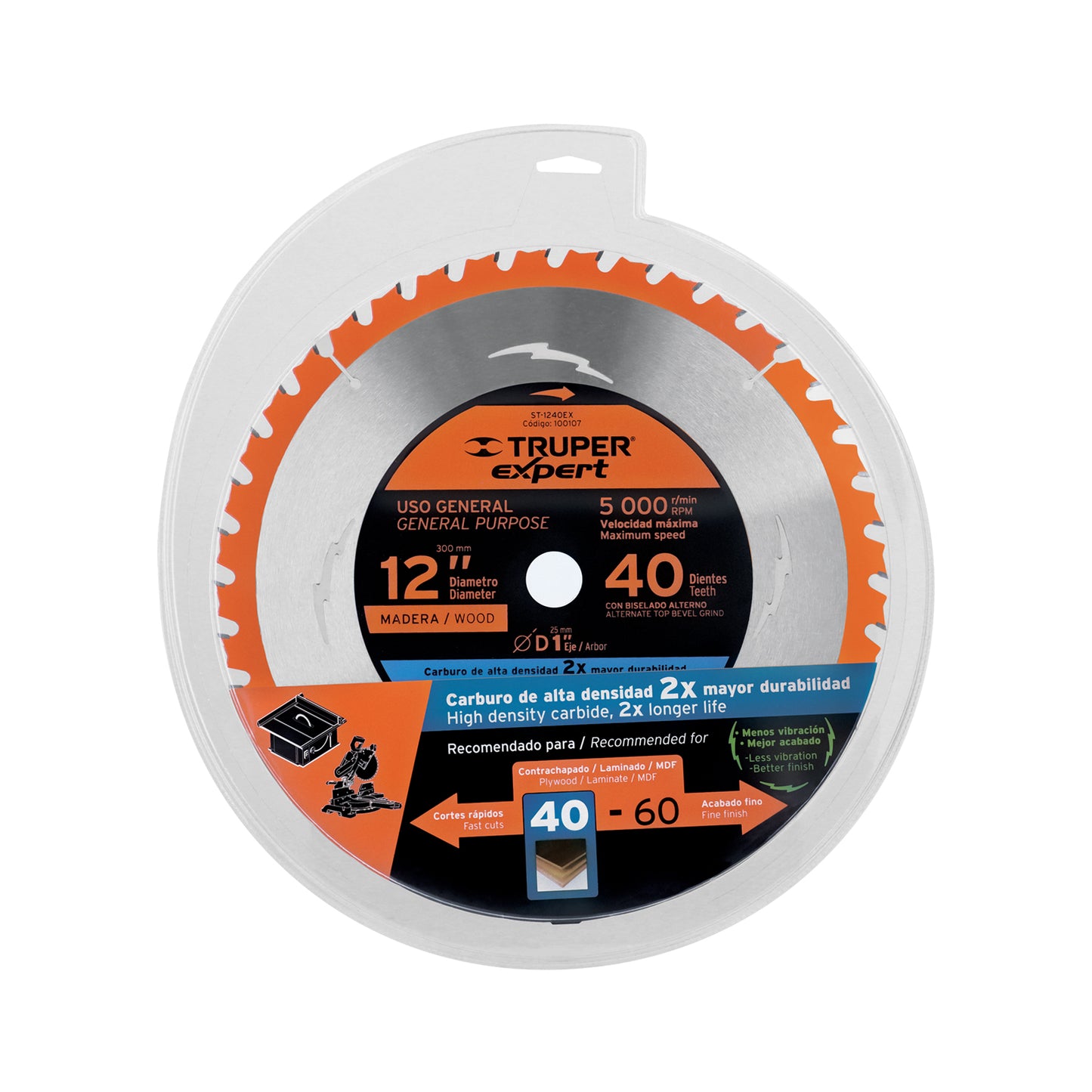 Disco sierra 12' para madera, 40 dientes centro 1', EXPERT, Expert, SKU 100107 — vista 2