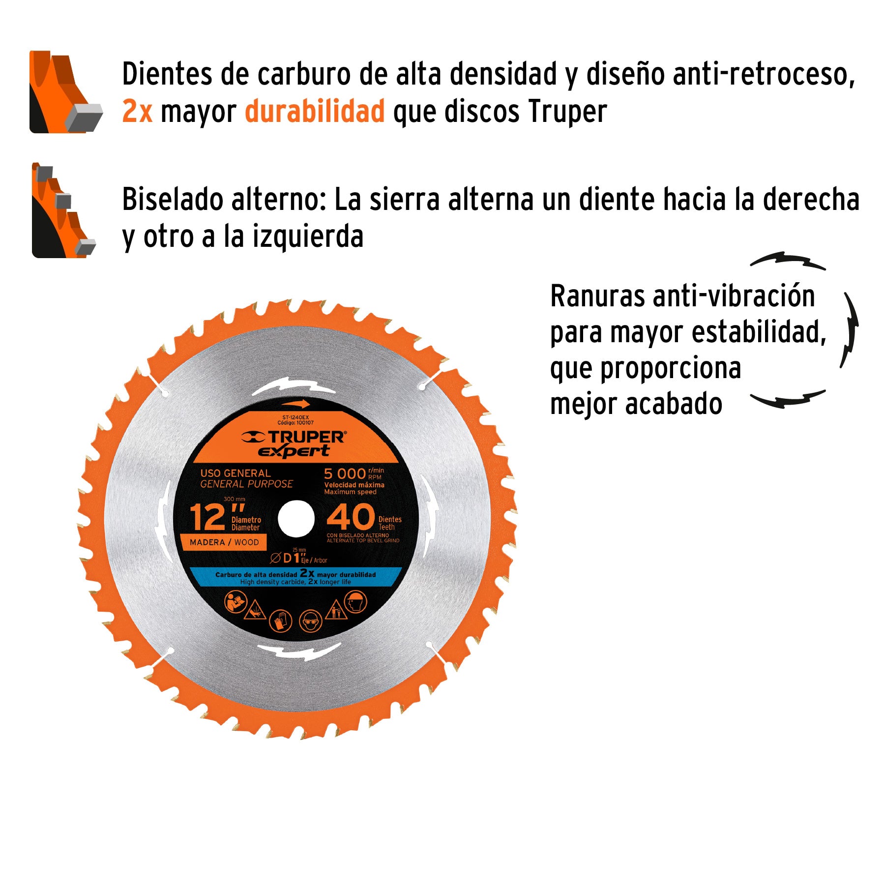Disco sierra 12' para madera, 40 dientes centro 1', EXPERT, Expert, SKU 100107 — vista 3