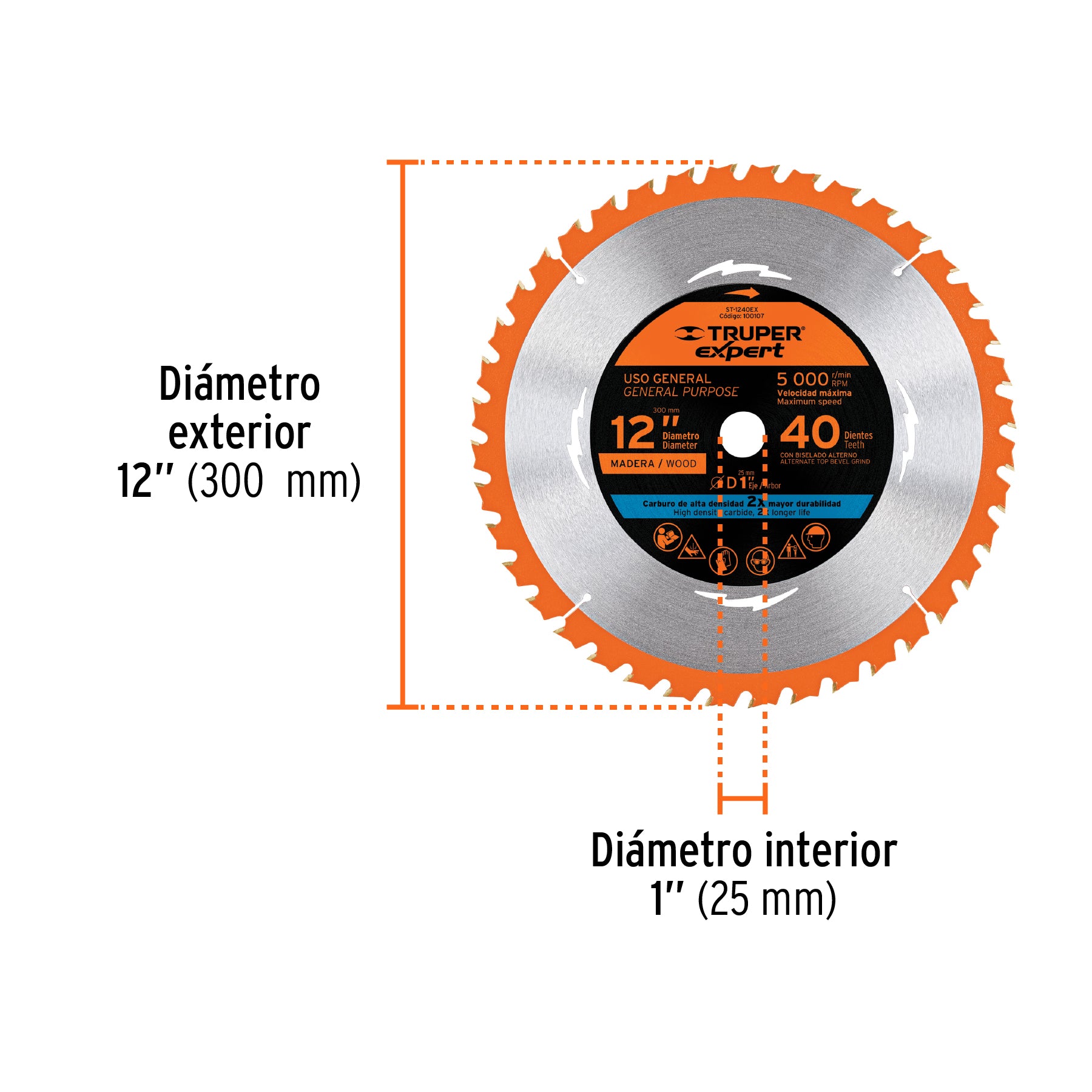 Disco sierra 12' para madera, 40 dientes centro 1', EXPERT, Expert, SKU 100107 — vista 4