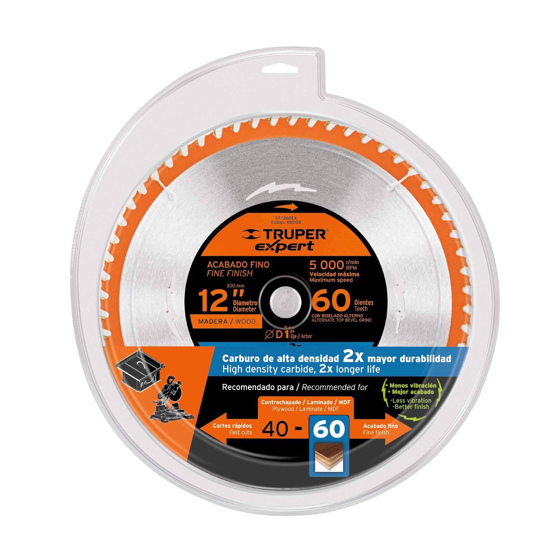 Disco sierra 12' para madera, 60 dientes centro 1', EXPERT, Expert, SKU 100108 — vista 2