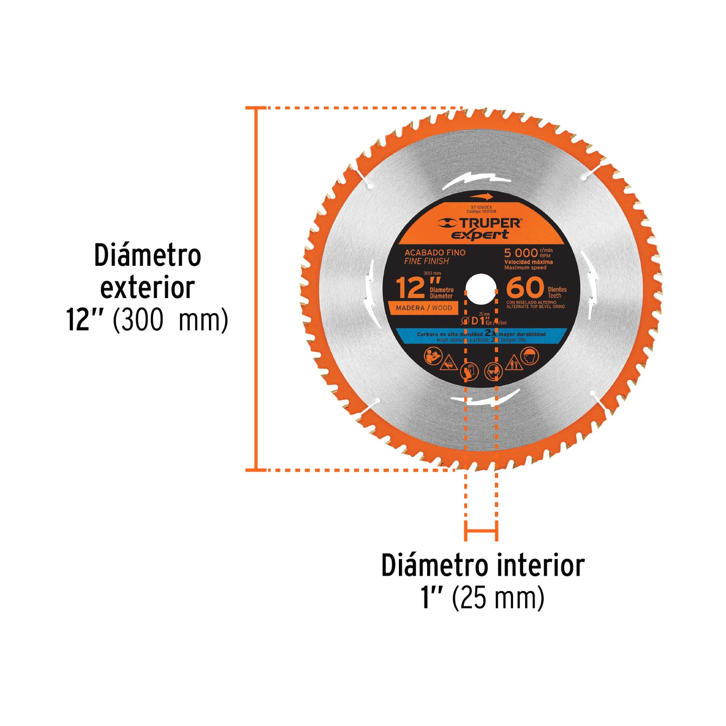 Disco sierra 12' para madera, 60 dientes centro 1', EXPERT, Expert, SKU 100108 — vista 4