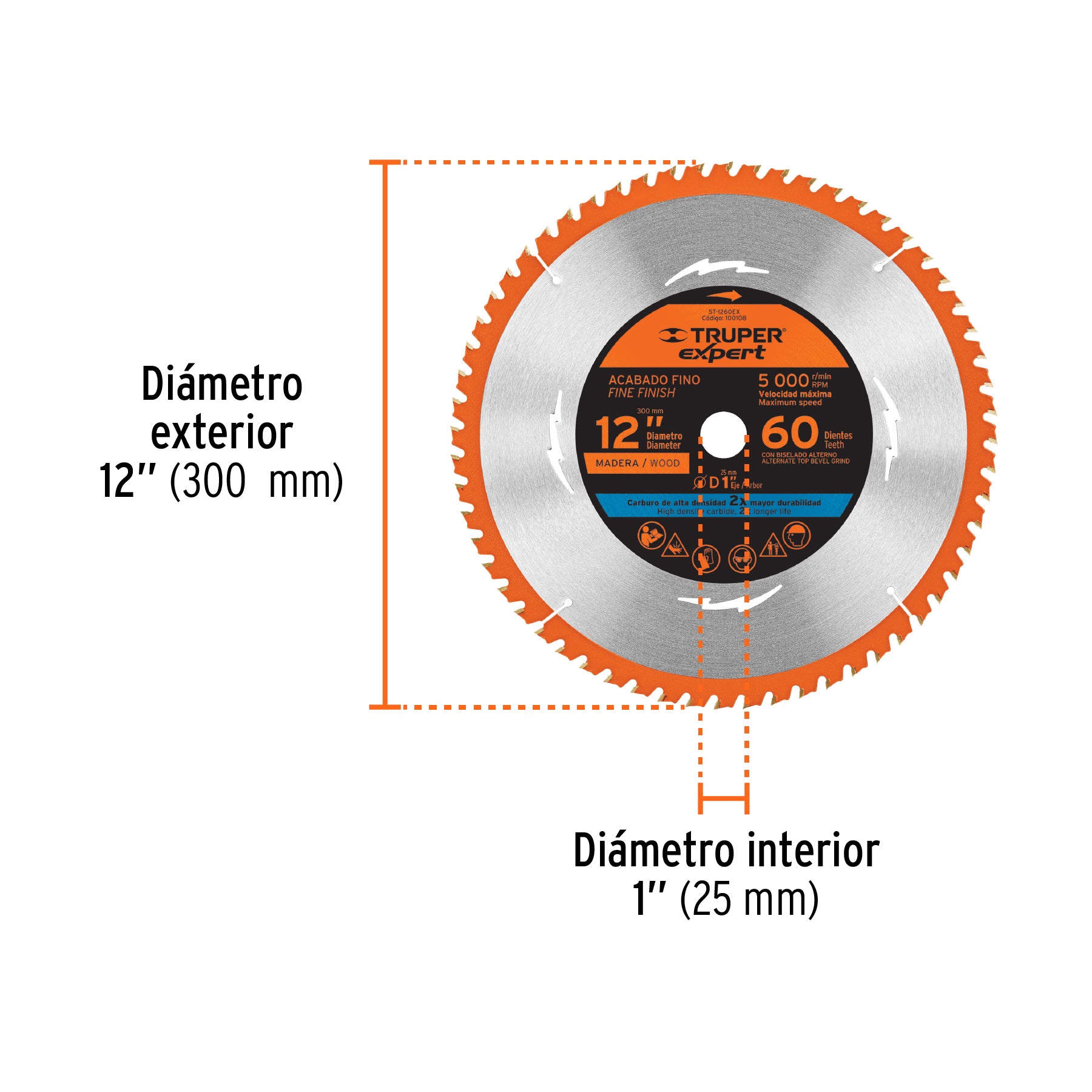 Disco sierra 12' para madera, 60 dientes centro 1', EXPERT, Expert, SKU 100108 — vista 4