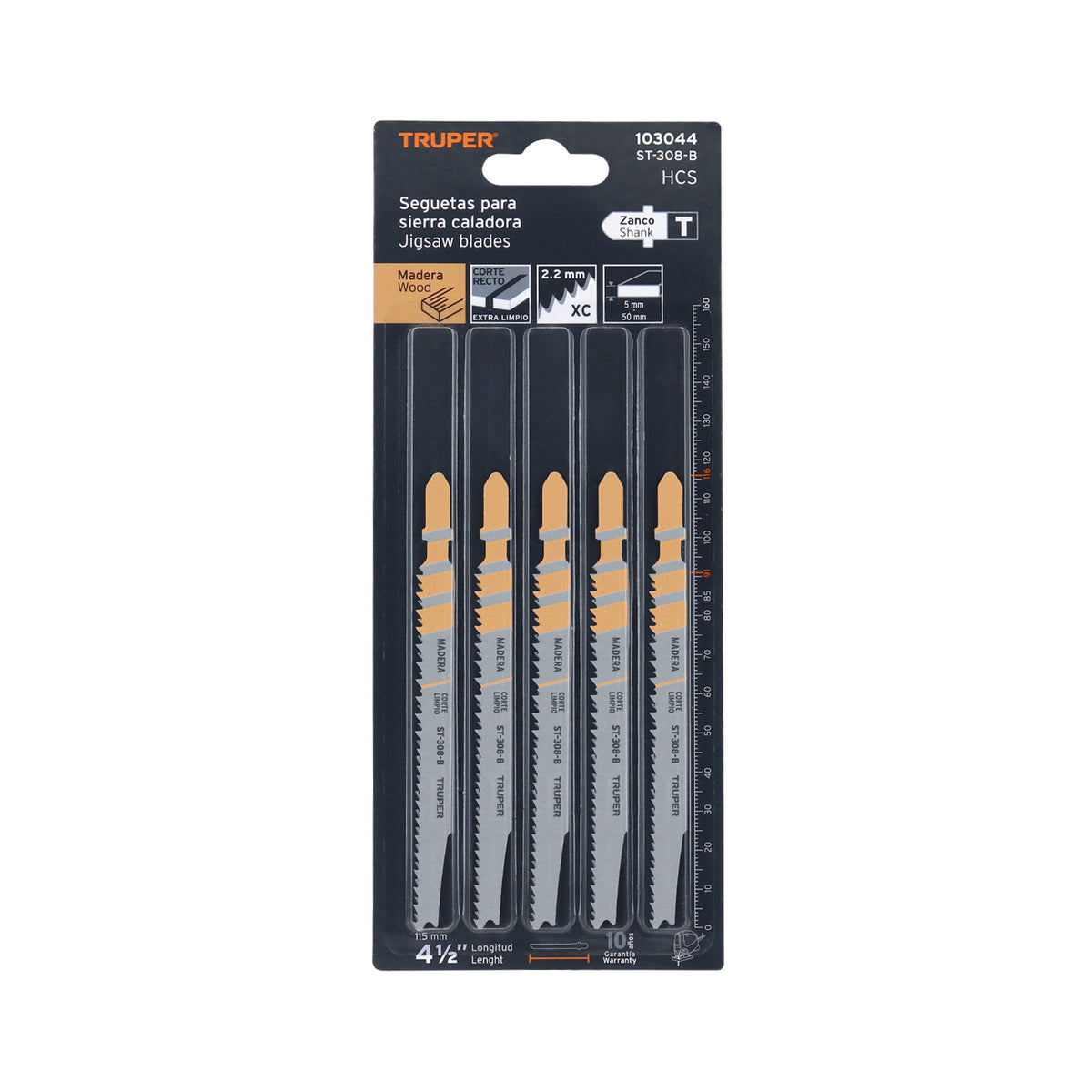Blíster 5 seguetas T, 12 DPP HCS, corte recto limpio/madera, Truper, SKU 103044 — vista 2