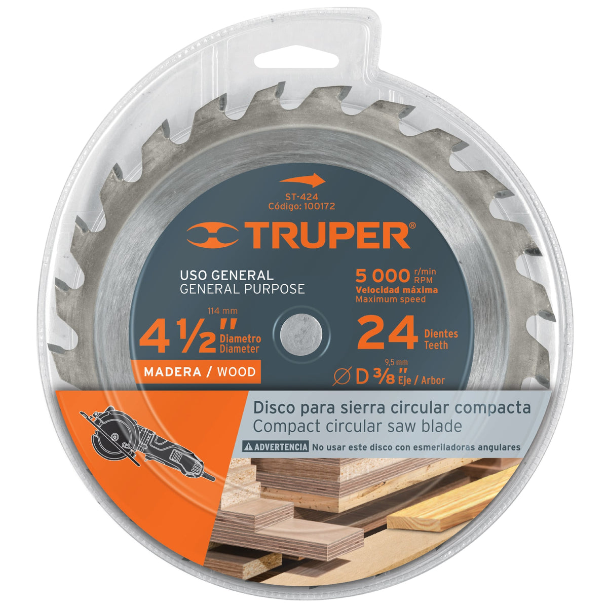 Disco sierra 4-1/2' para madera, 24 dientes centro 3/8', Truper, SKU 100172 — vista 2