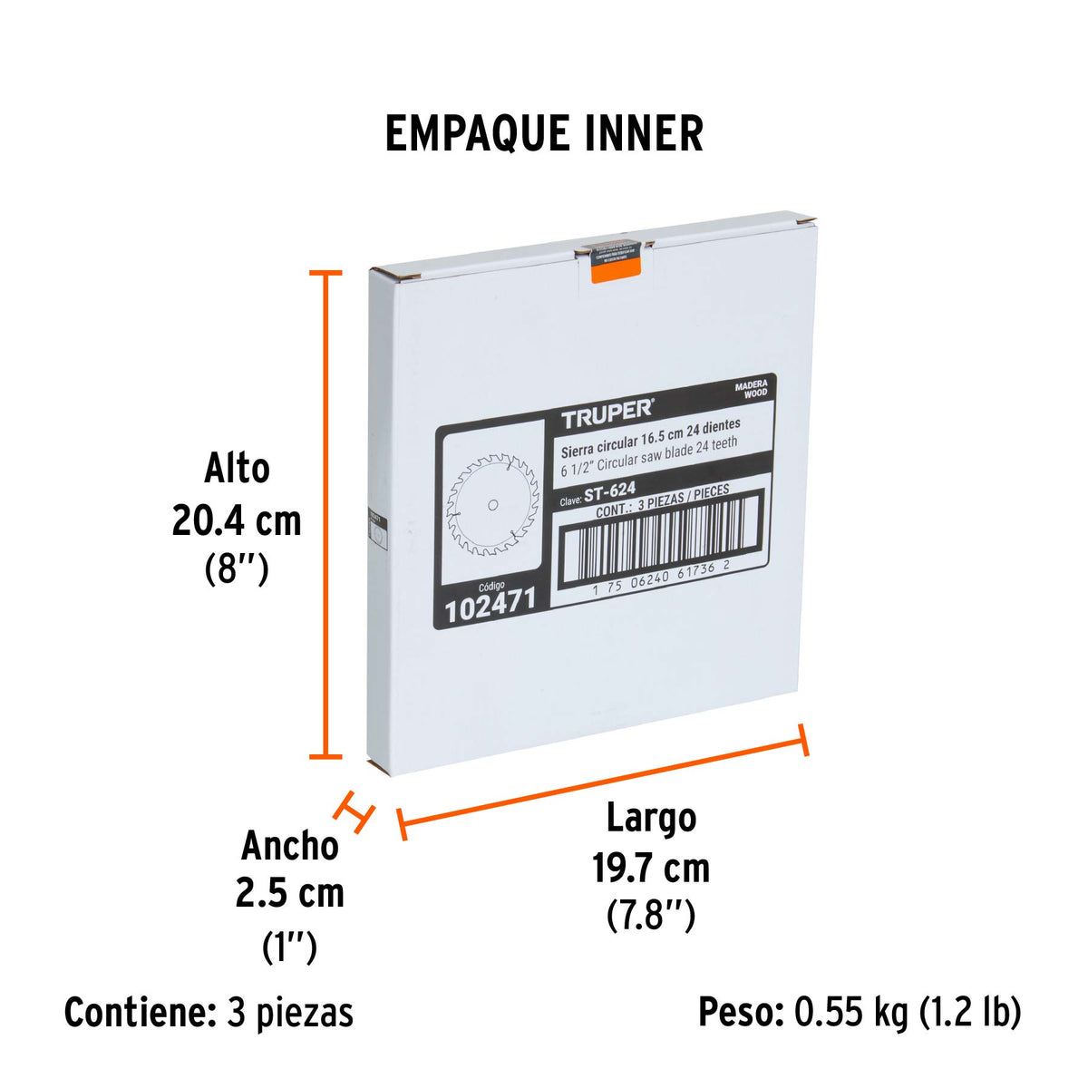Disco sierra 6-1/2' p/madera, 24 dientes con centro 5/8', Truper, SKU 102471 — vista 6