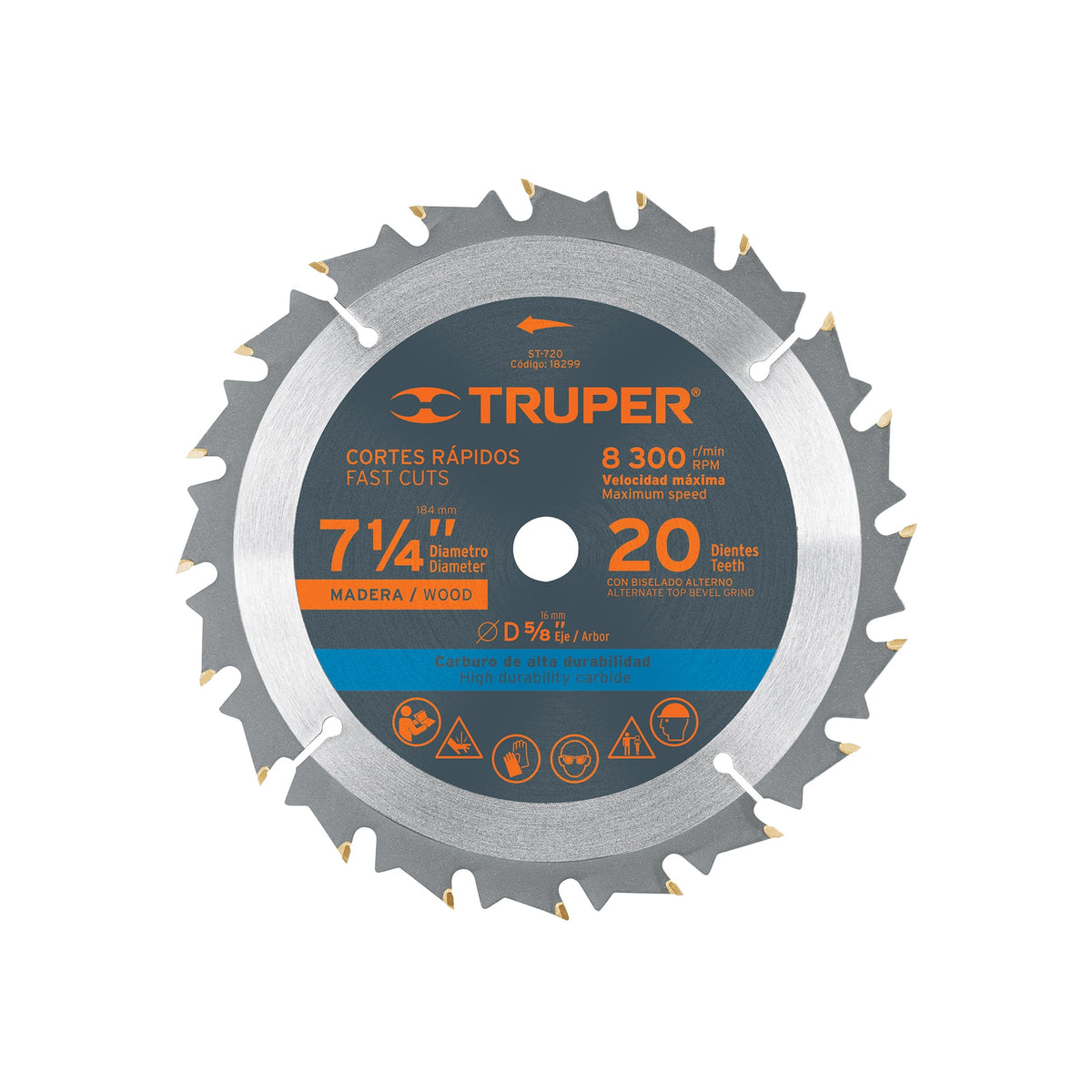 Disco sierra 7- 1/4' para madera 20 dientes centro 5/8' — foto oficial 1