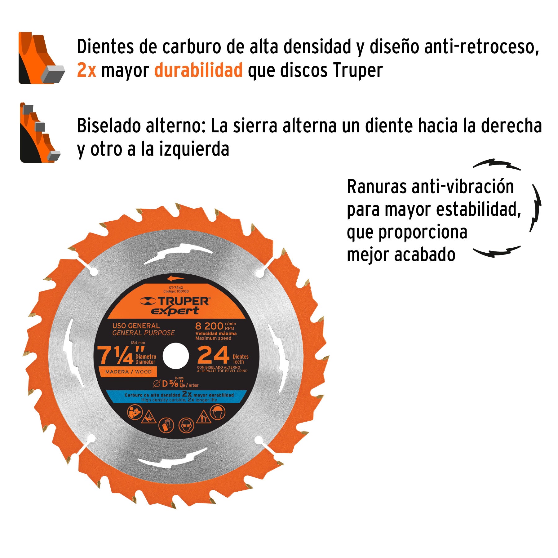 Disco sierra 7-1/4' p/madera, 24 dientes centro 5/8', EXPERT, Expert, SKU 100103 — vista 3