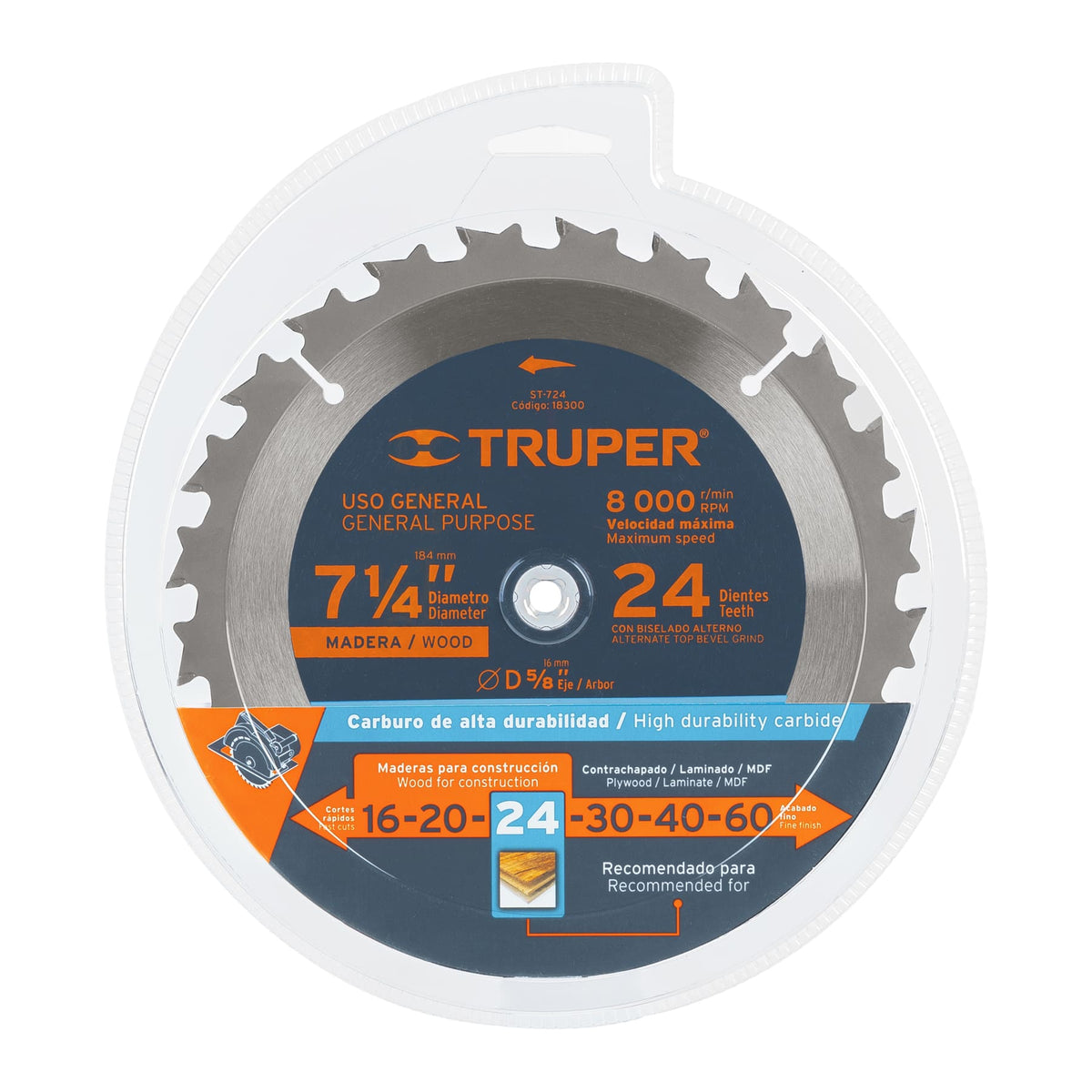 Disco sierra 7- 1/4' para madera 24 dientes centro 5/8' — foto oficial 2