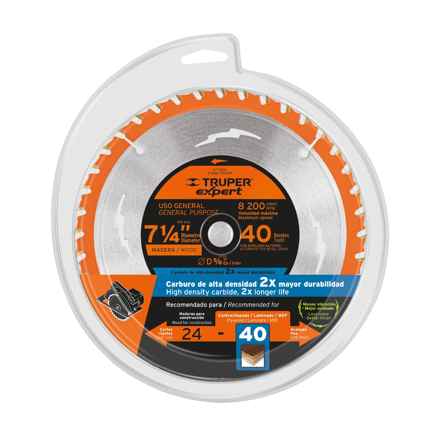 Disco sierra 7-1/4' p/madera, 40 dientes centro 5/8', EXPERT, Expert, SKU 100104 — vista 2