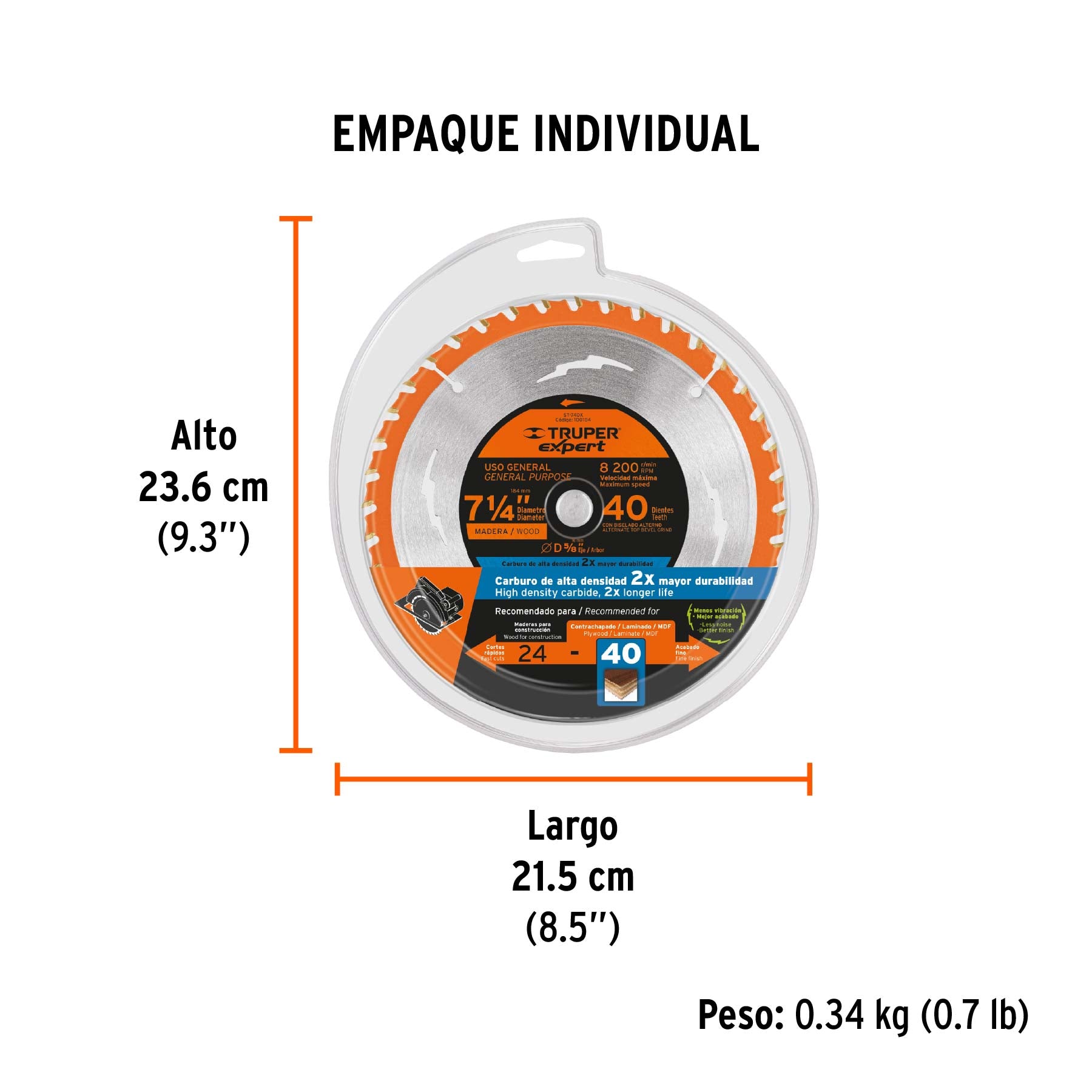 Disco sierra 7-1/4' p/madera, 40 dientes centro 5/8', EXPERT, Expert, SKU 100104 — vista 5