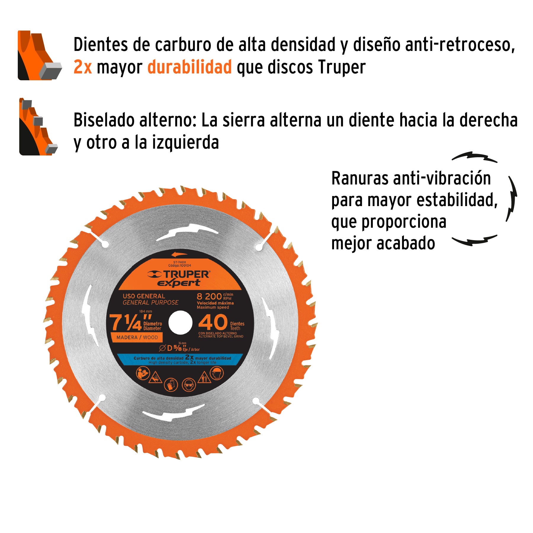 Disco sierra 7-1/4' p/madera, 40 dientes centro 5/8', EXPERT, Expert, SKU 100104 — vista 3