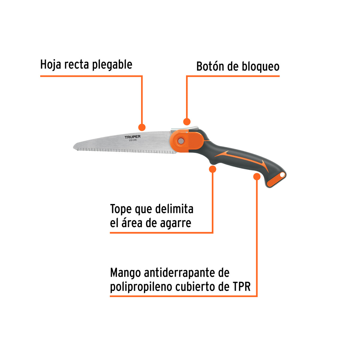 Serrucho plegable 7' hoja recta 11 DPP mango plástico,TRUPER, Truper, SKU 100197 — vista 3