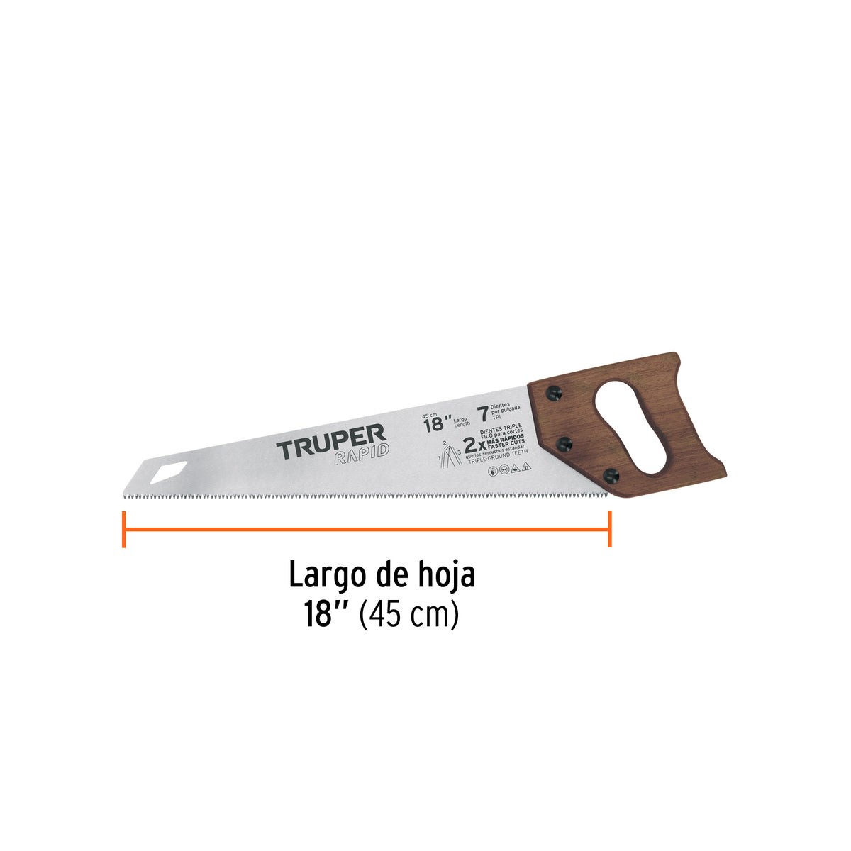 Serrucho Rapid 18', 7 DPP, mango de madera, TRUPER, Truper, SKU 102950 — vista 4