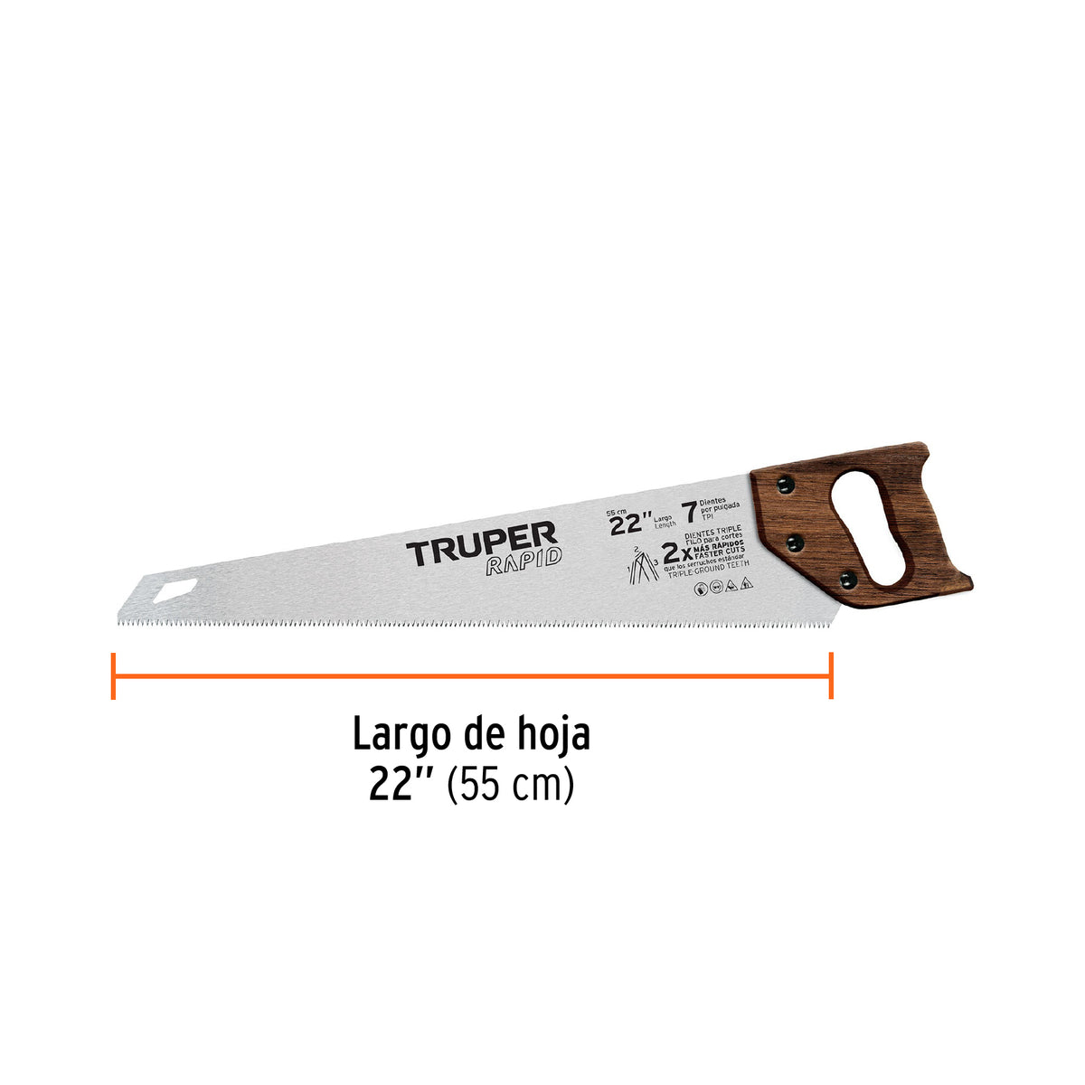 Serrucho Rapid 22', 7 DPP, mango de madera, TRUPER, Truper, SKU 102952 — vista 4