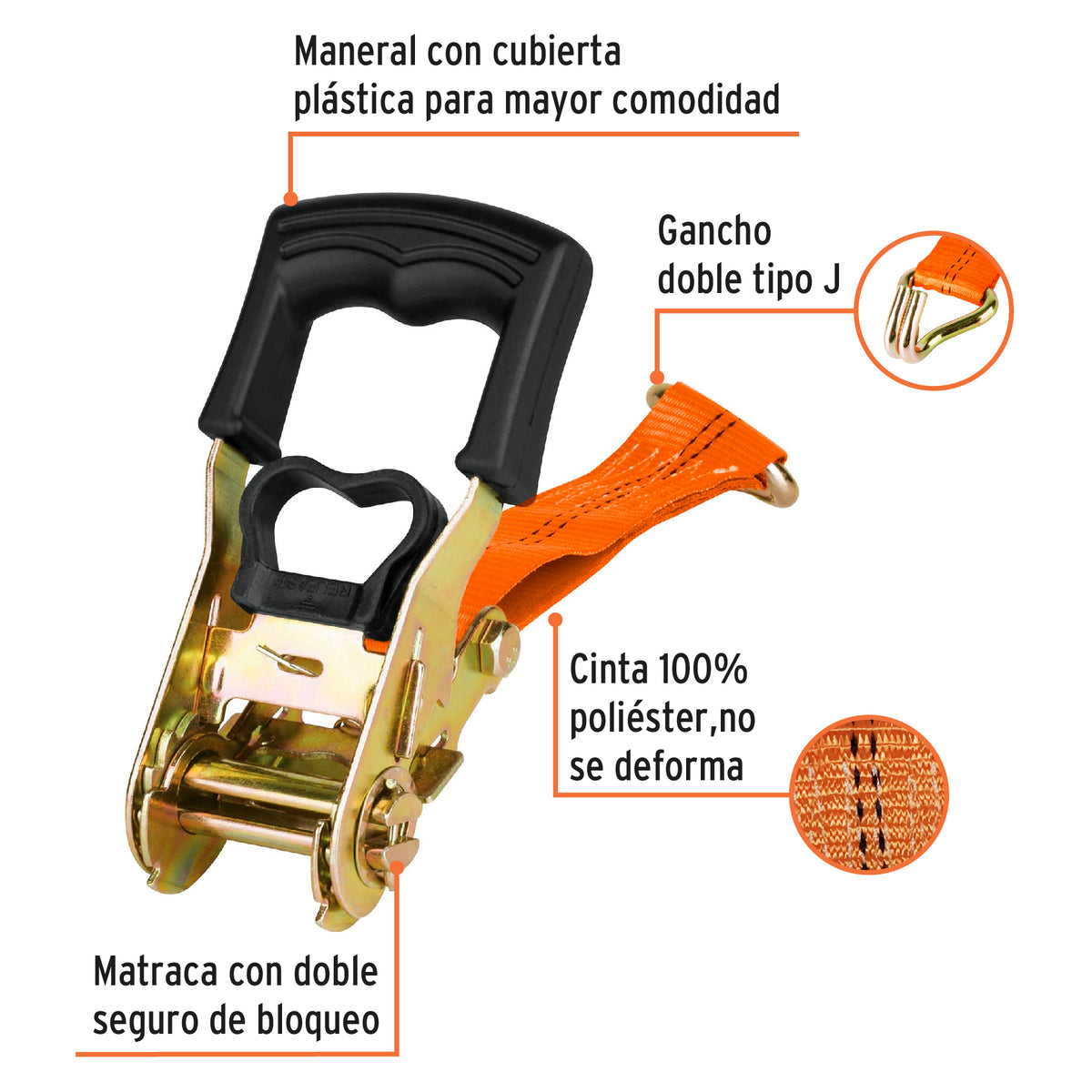 Juego de 2 sujetadores con matraca carga máxima 1500 kg, Truper, SKU 101831 — vista 4