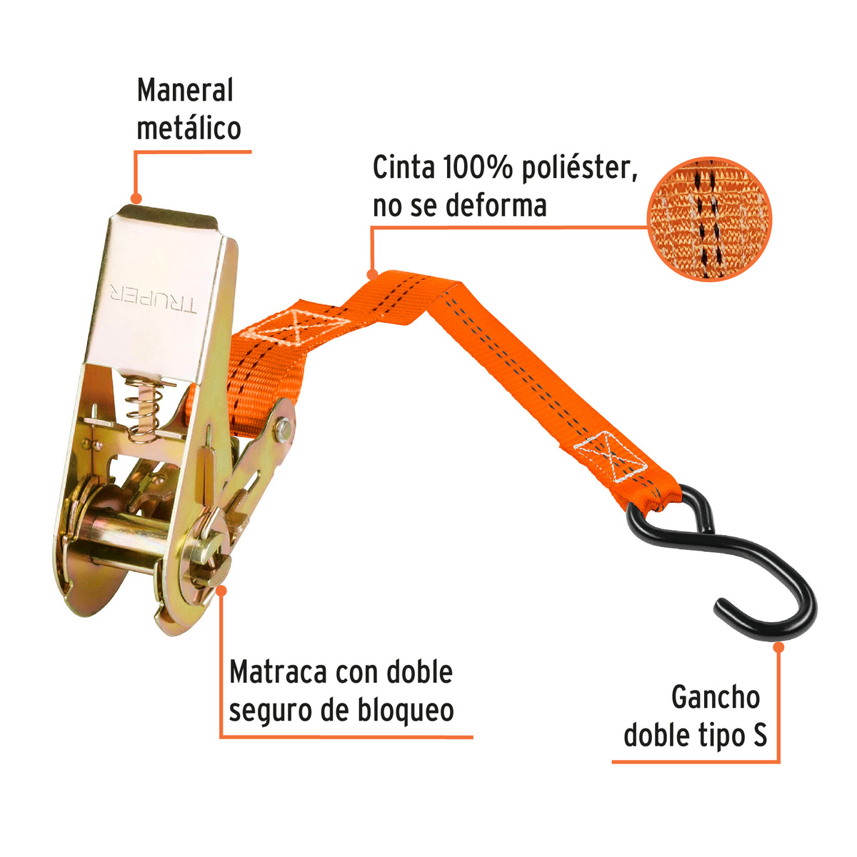 Juego de 4 sujetadores con matraca carga máxima 675 kg, Truper, SKU 101742 — vista 4