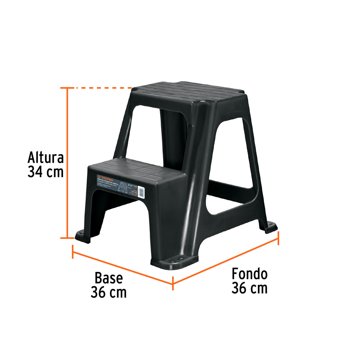 Taburete ligero de plástico, 2 peldaños, Truper, SKU 103020 — vista 4