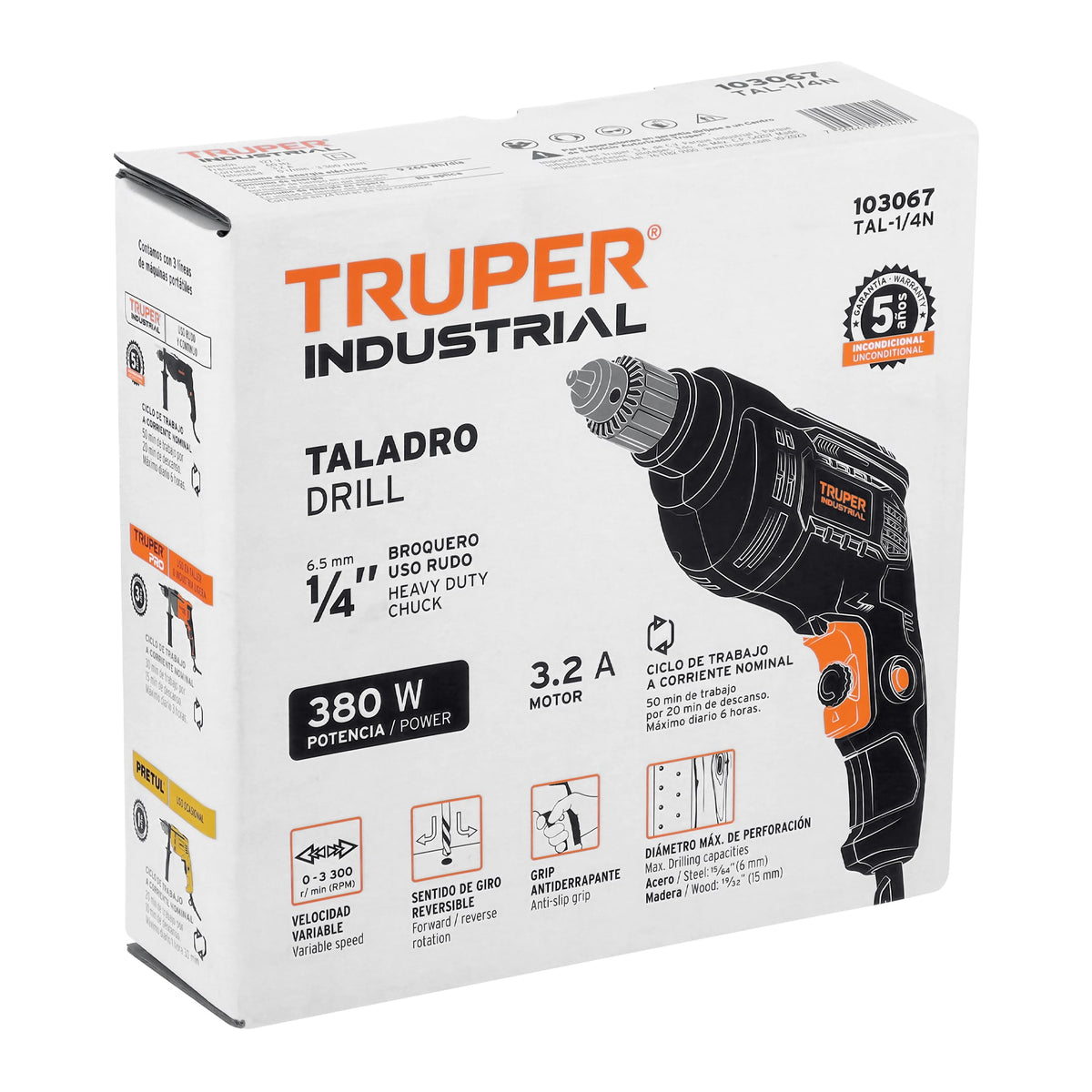 Taladro/destornillador 1/4', 380W, TRUPER INDUSTRIAL — foto oficial 2