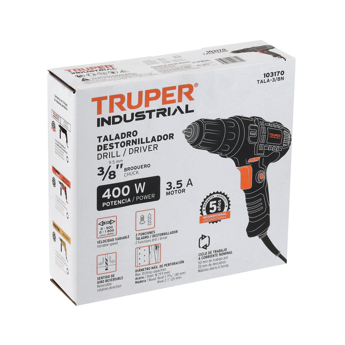 Taladro/destornillador 3/8', 400W, TRUPER INDUSTRIAL — foto oficial 2