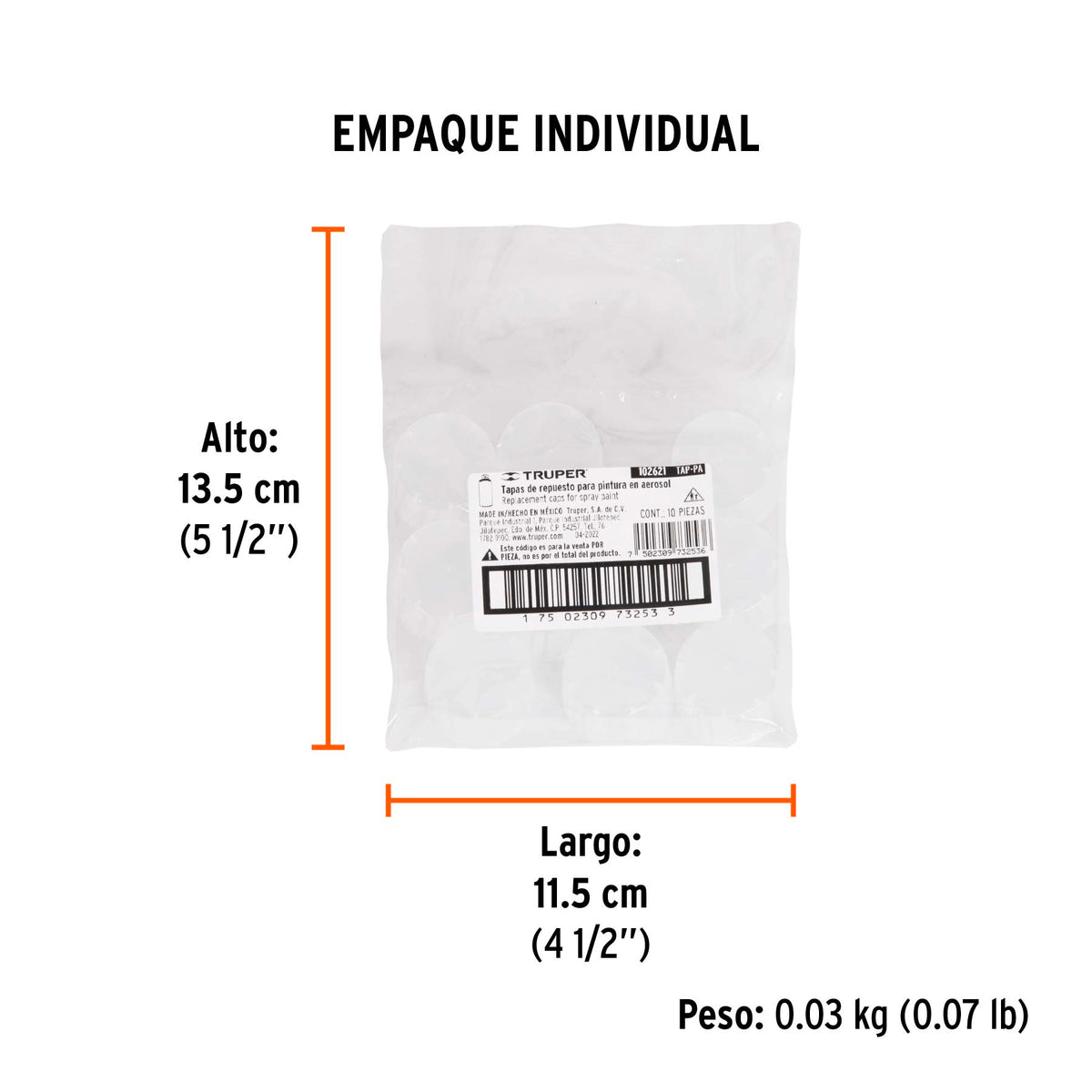 Bolsa con 10 tapas de repuesto para pintura aerosol TRUPER, Truper, SKU 102621 — vista 5