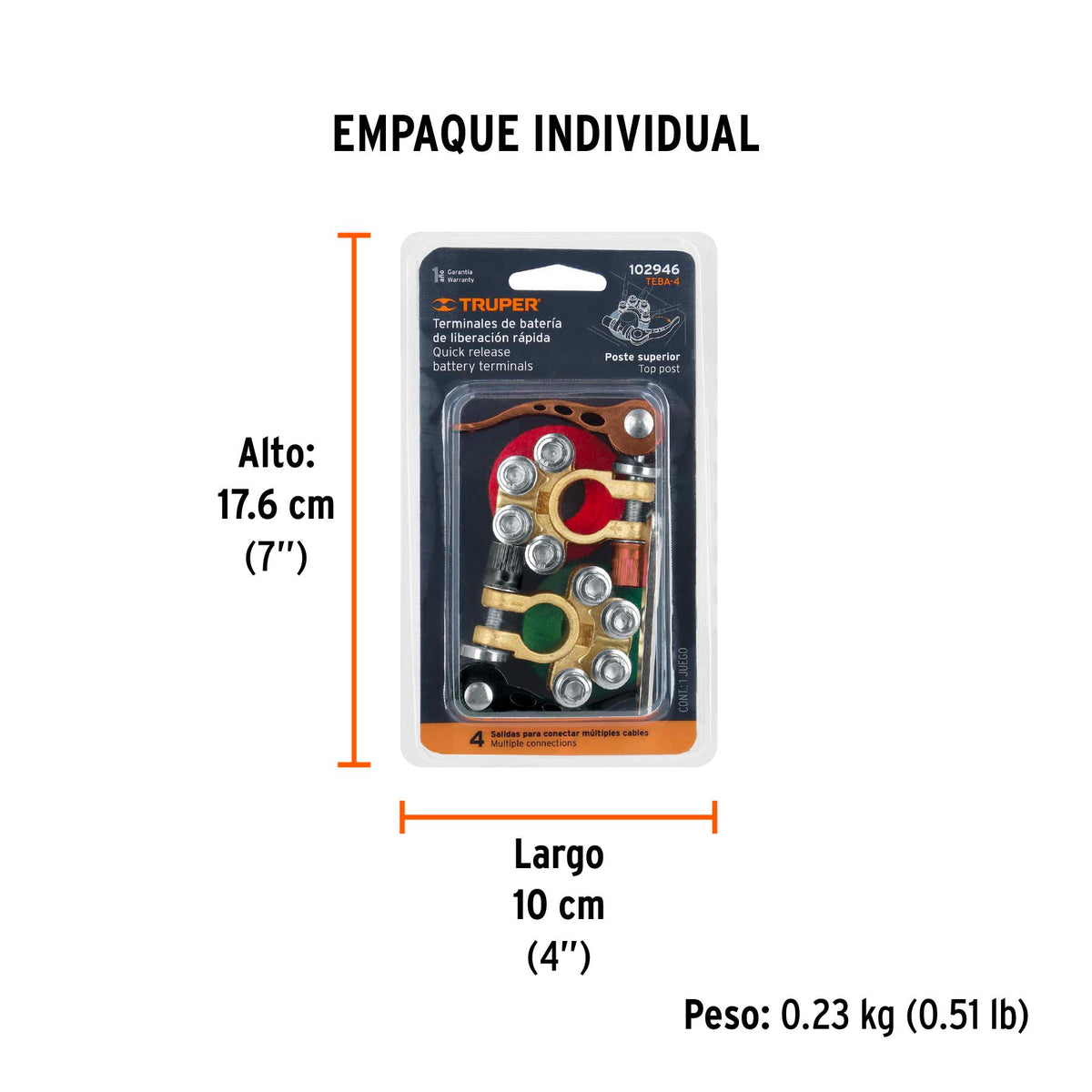 Blíster 2 terminales p/batería, desconexión rápida, TRUPER, Truper, SKU 102946 — vista 5