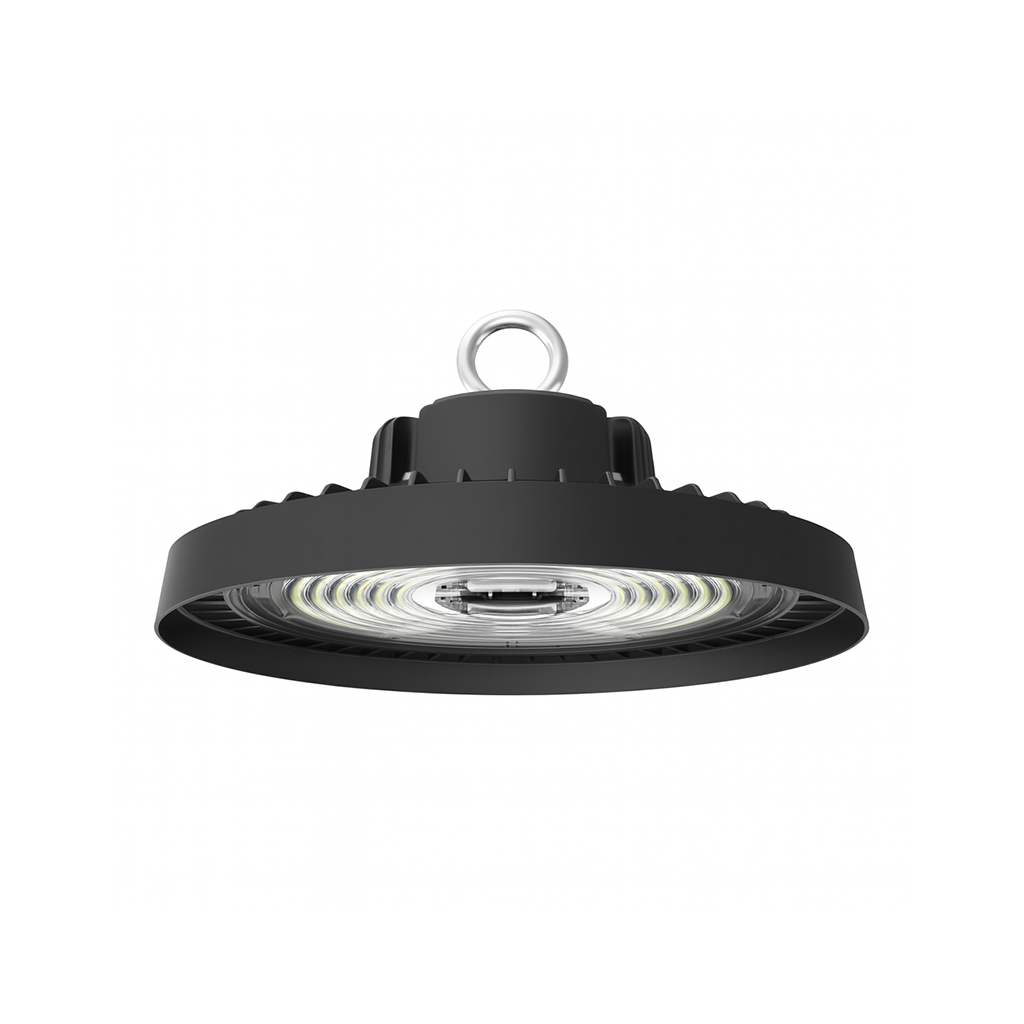 LÁMPARA INDUSTRIAL HIGHBAY LED UFO 200W 28,000LM POTENCIA AJUSTABLE 100W A 150W 65K LUZ FRÍA SUPRESOR DE PICOS DE 6KVA TISHMAN TLHB10152065