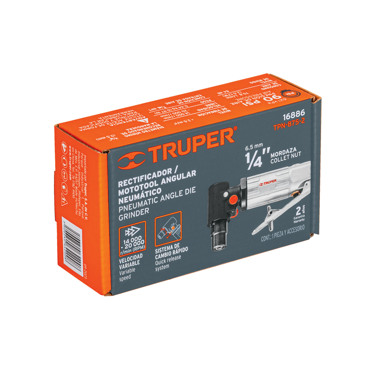 Rectificador neumático 1/4' angular TRUPER — foto oficial 2