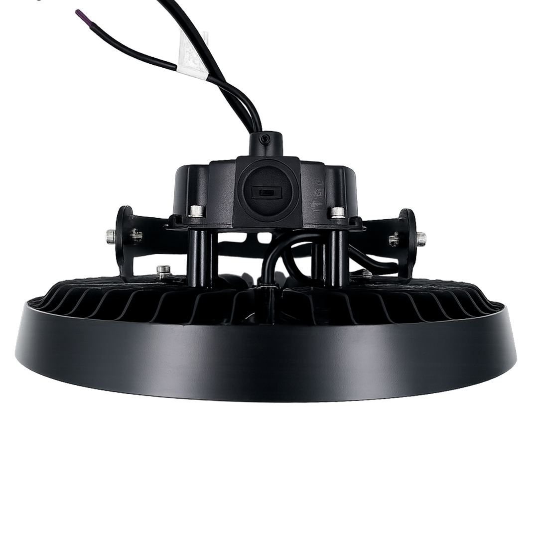 LÁMPARA INDUSTRIAL HIGHBAY LED UFO 200W 28,000LM POTENCIA AJUSTABLE 100W A 150W 65K LUZ FRÍA SUPRESOR DE PICOS DE 6KVA TISHMAN TLHB10152065