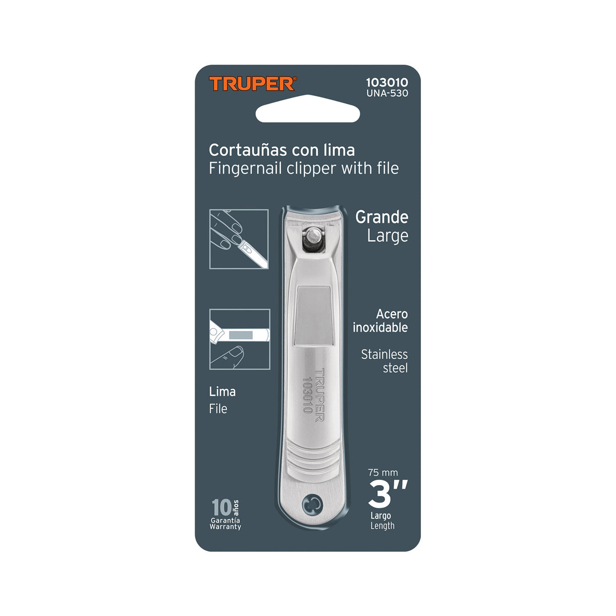 Cortaúñas 3' acero inoxidable, TRUPER, Truper, SKU 103010 — vista 2