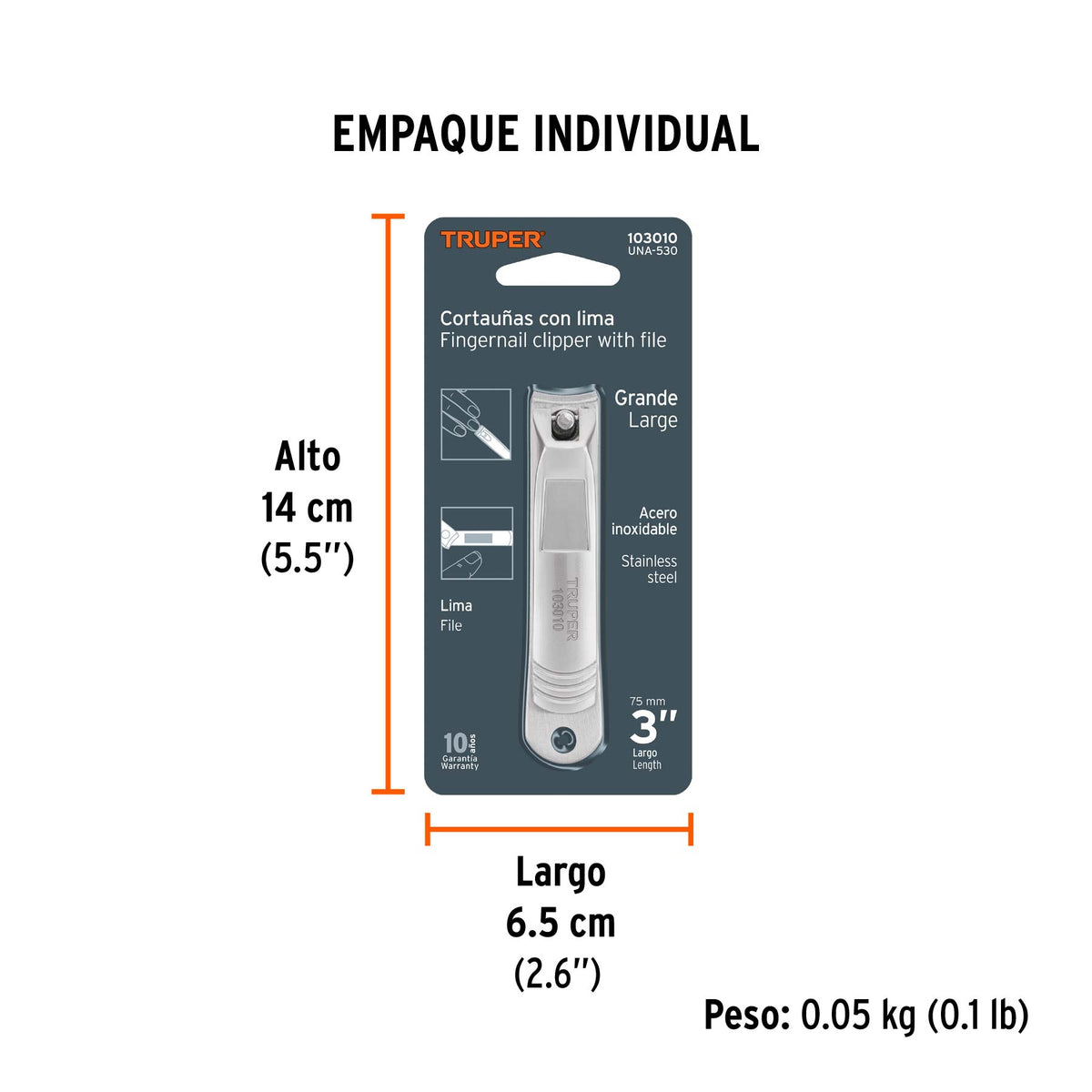 Cortaúñas 3' acero inoxidable, TRUPER, Truper, SKU 103010 — vista 5